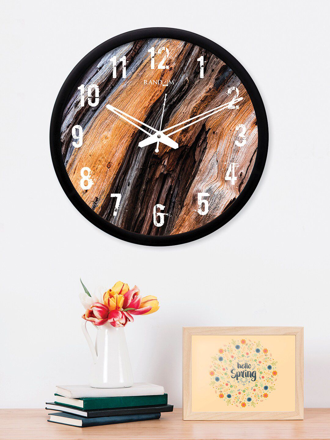 RANDOM Black & Orange Round Printed 30.5 cm Analogue Wall Clock Price in India