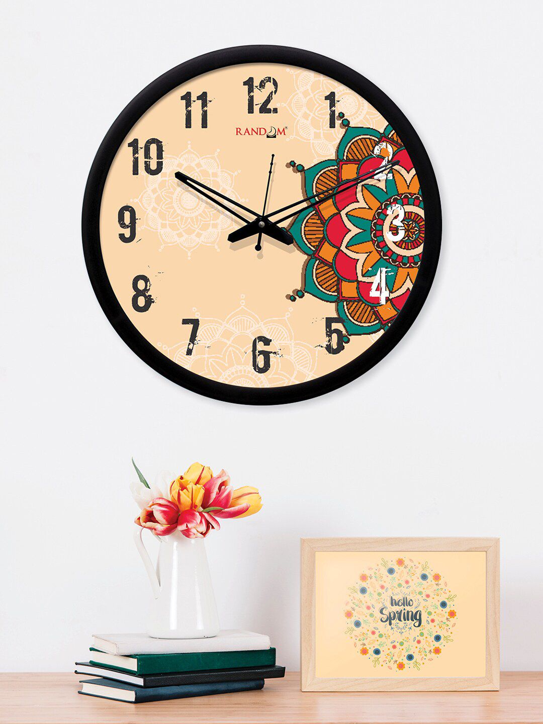 RANDOM Beige Round Printed 30.5 cm Analogue Wall Clock Price in India