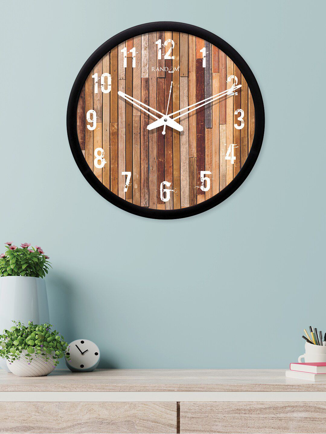 RANDOM Brown Round Printed 30 cm Analogue Wall Clock Price in India