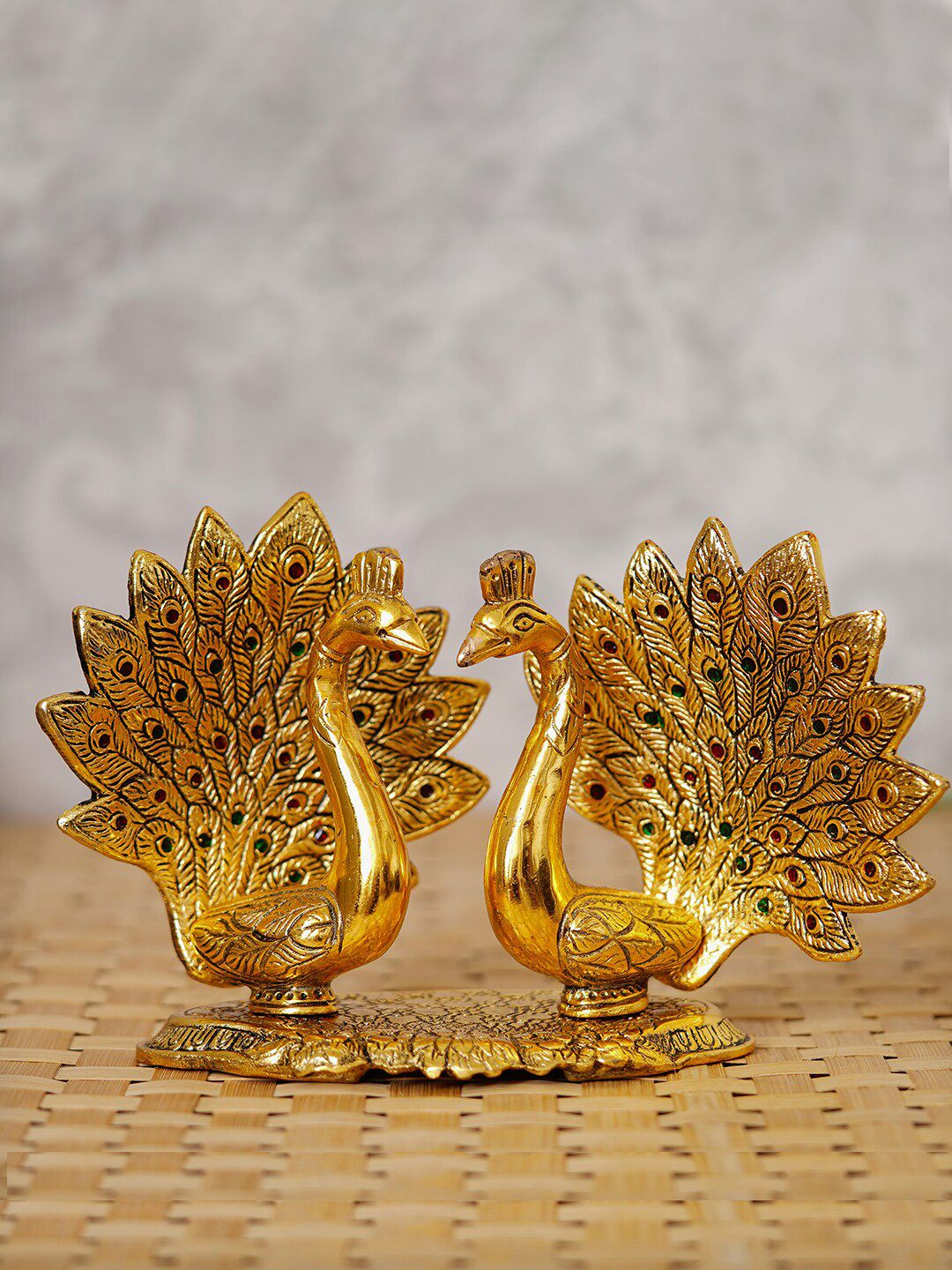 eCraftIndia Gold-Toned Loving Swan With Feather Couple Decorative Metal Figurine Showpiece Price in India
