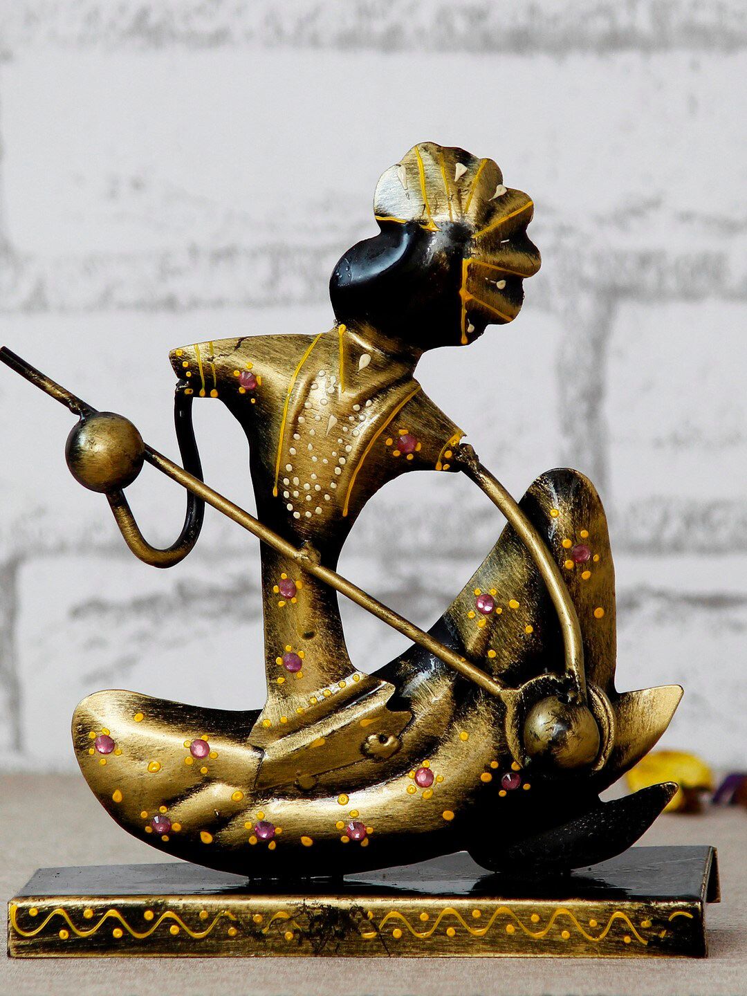 eCraftIndia Gold-Toned & Black Tribal Man With Pagdhi Playing Musical Instrument Banjo Decorative Showpiece Price in India