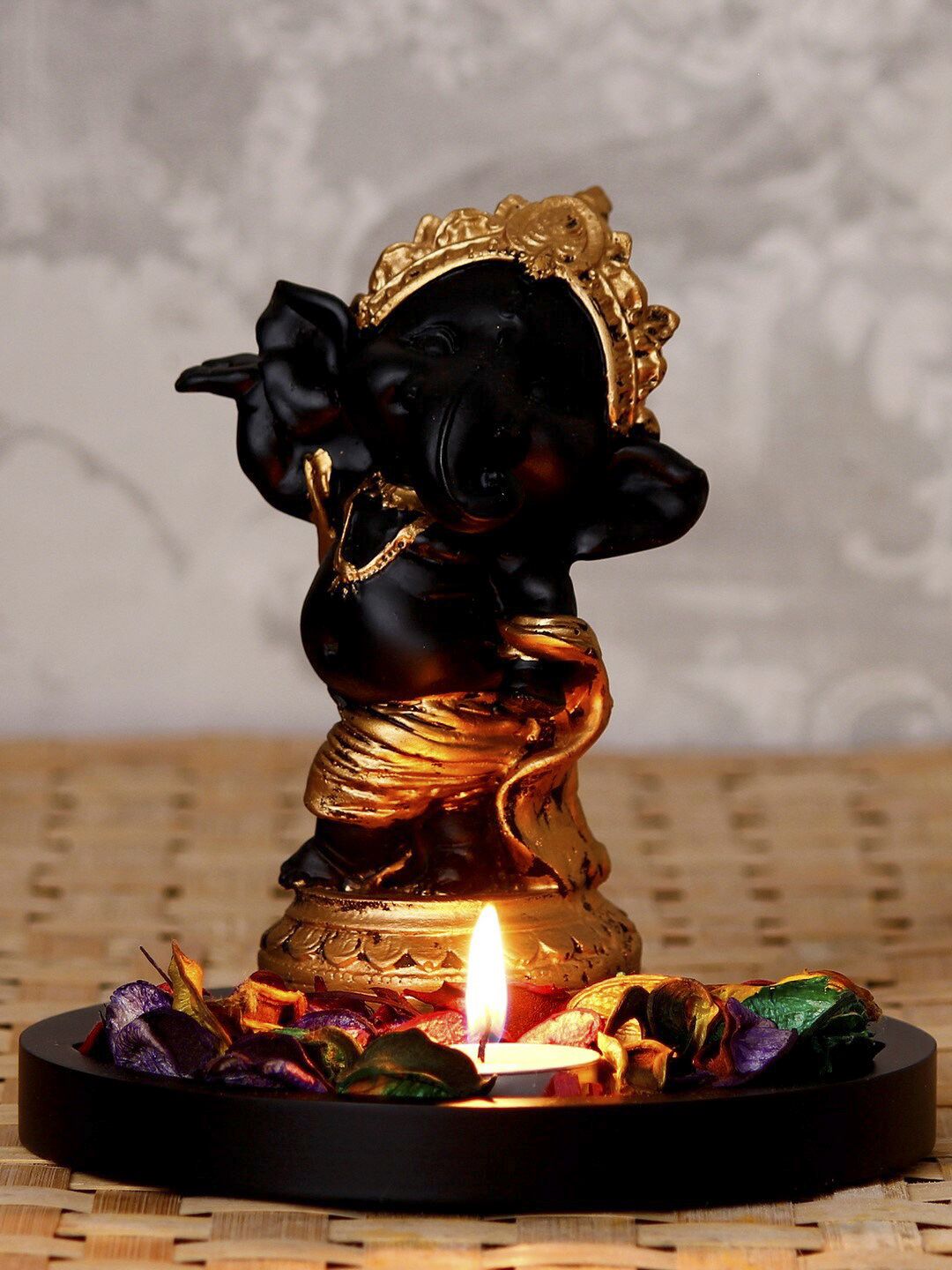 eCraftIndia Black & Gold Handcrafted Ganesha Idol Showpiece Price in India