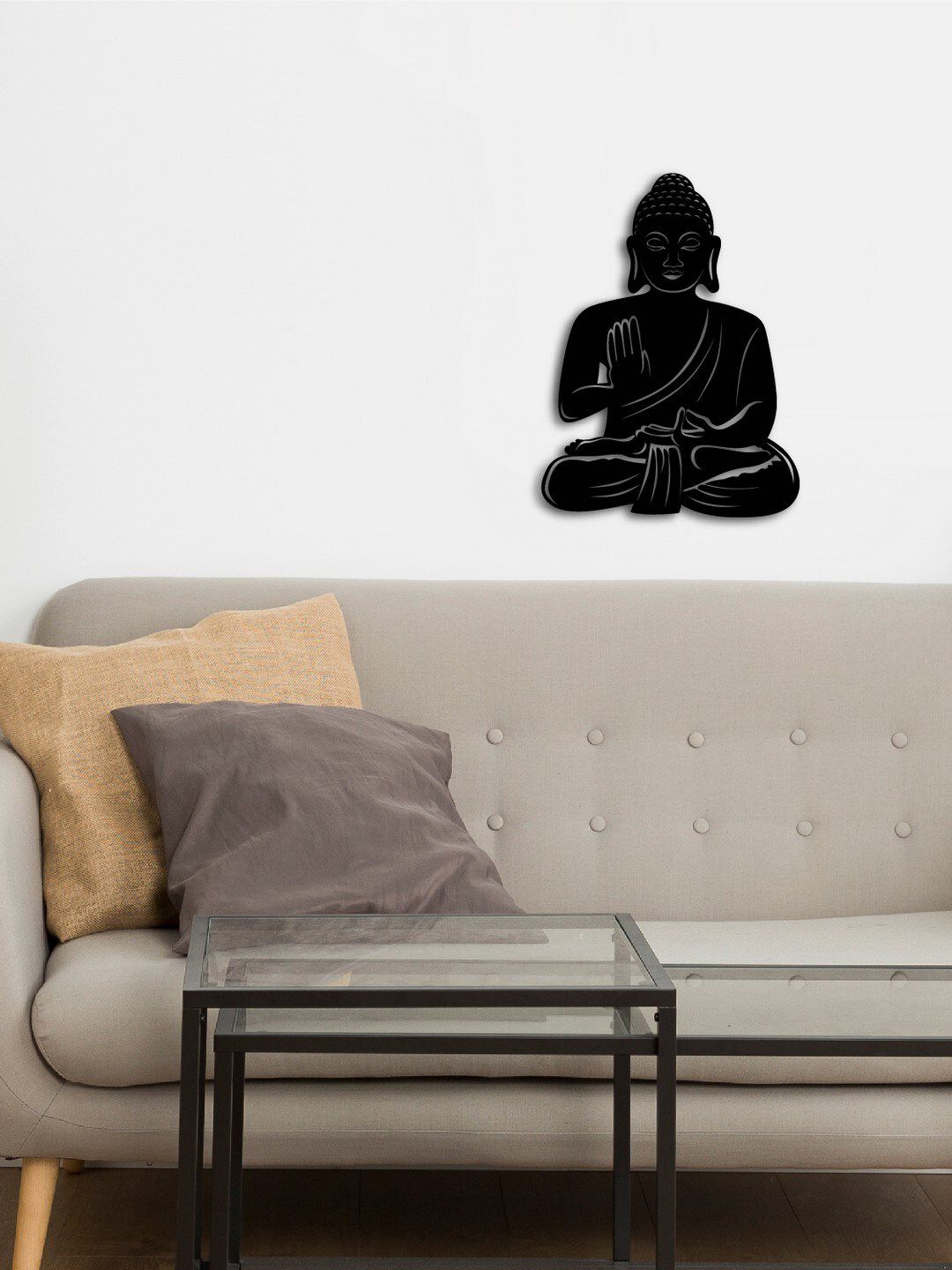 eCraftIndia "Buddha" Black Engineered Wood Wall Art Cutout, Ready to Hang Home Decor Price in India