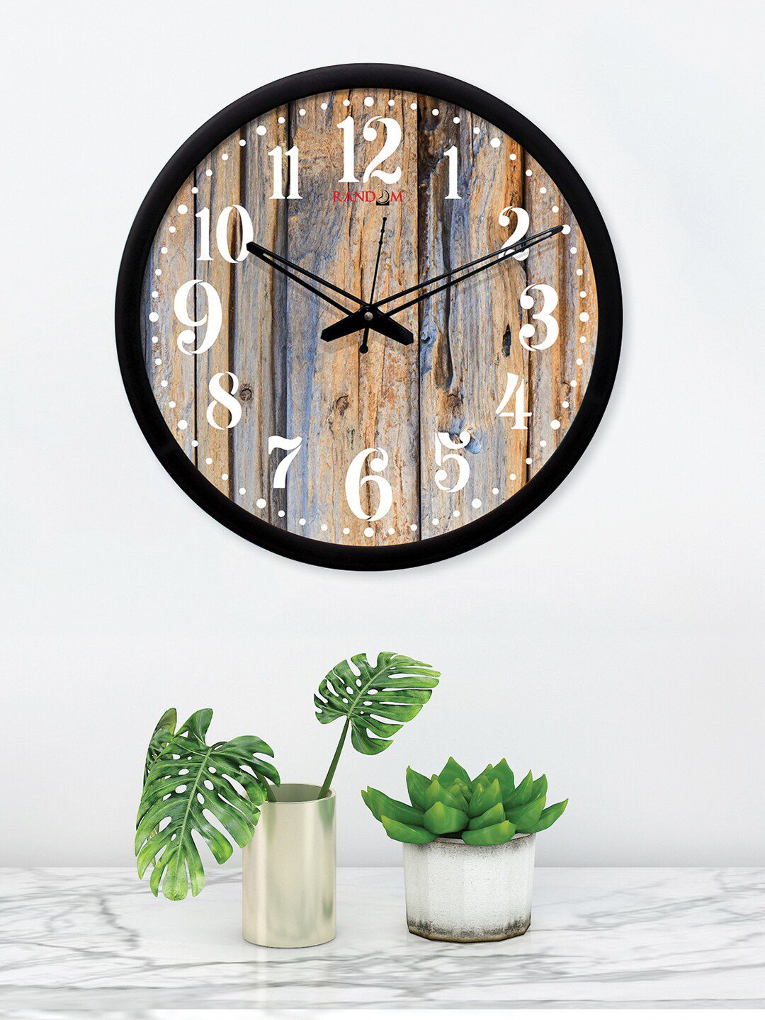 RANDOM Black & Beige Round Printed 30.48 Cm Analogue Wall Clock Price in India