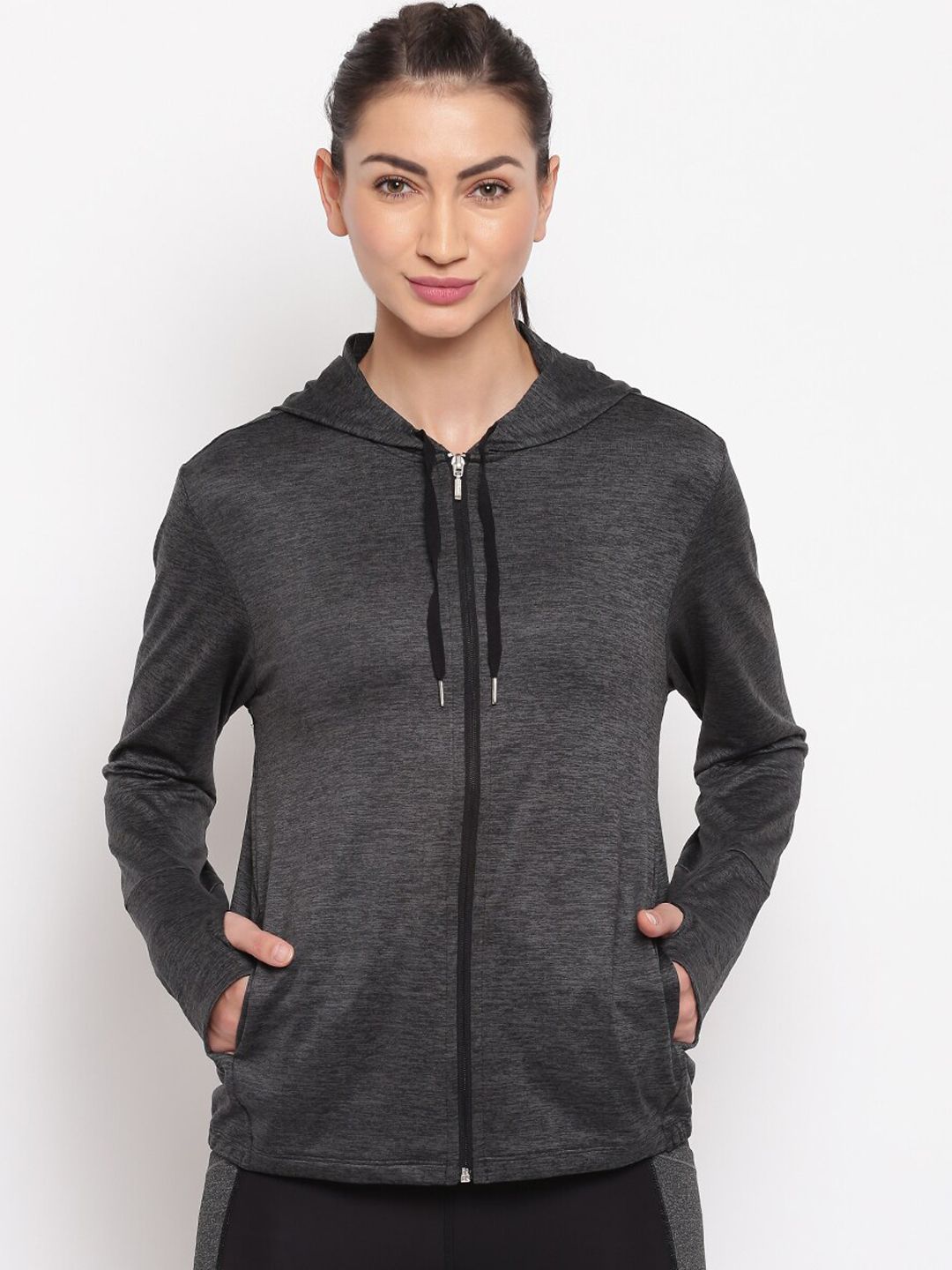 Enamor Women Black Relaxed Fit Hoodie Active Jacket Price in India