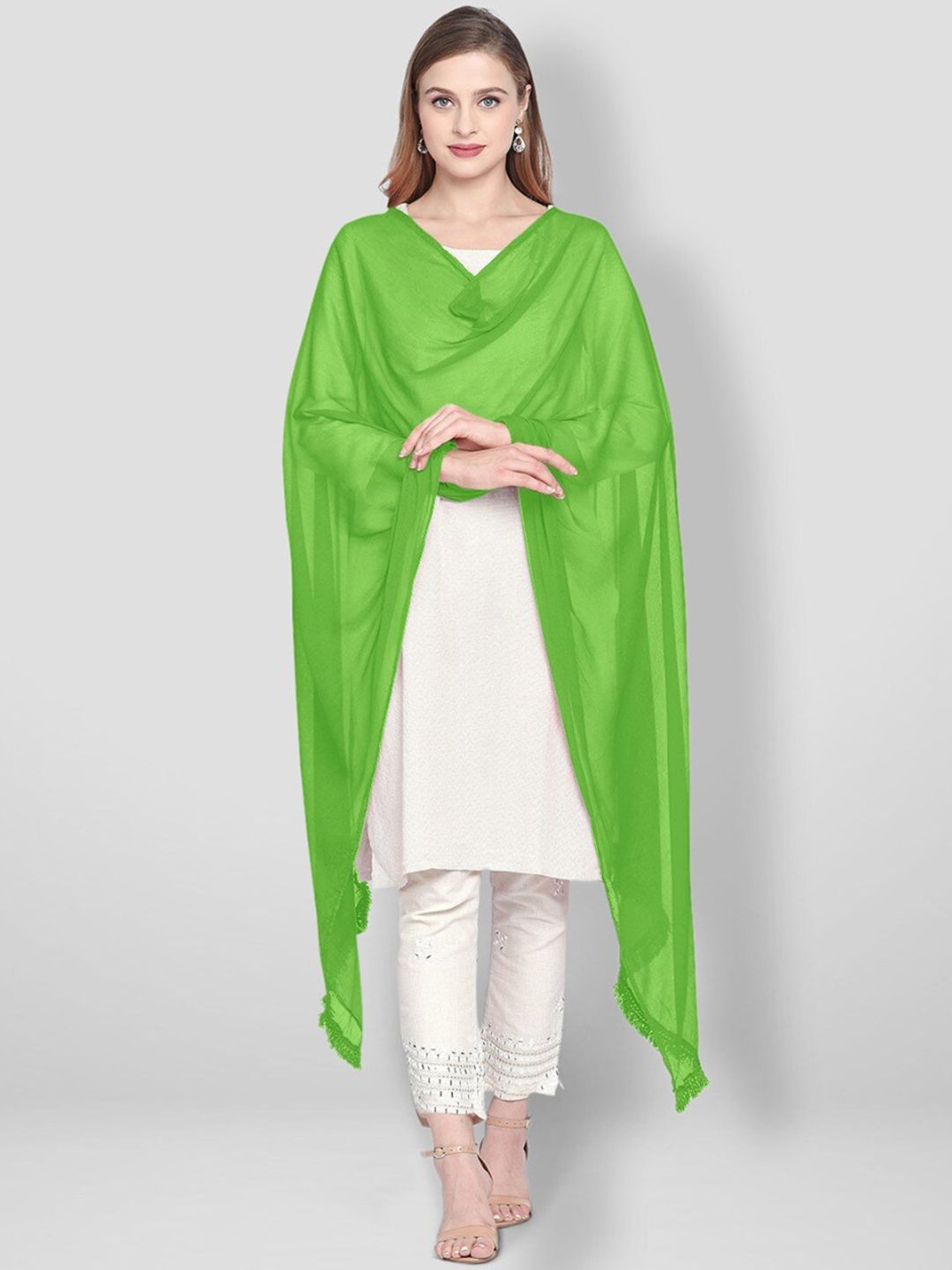 Dupatta Bazaar Fluorescent Green Solid Dupatta Price in India