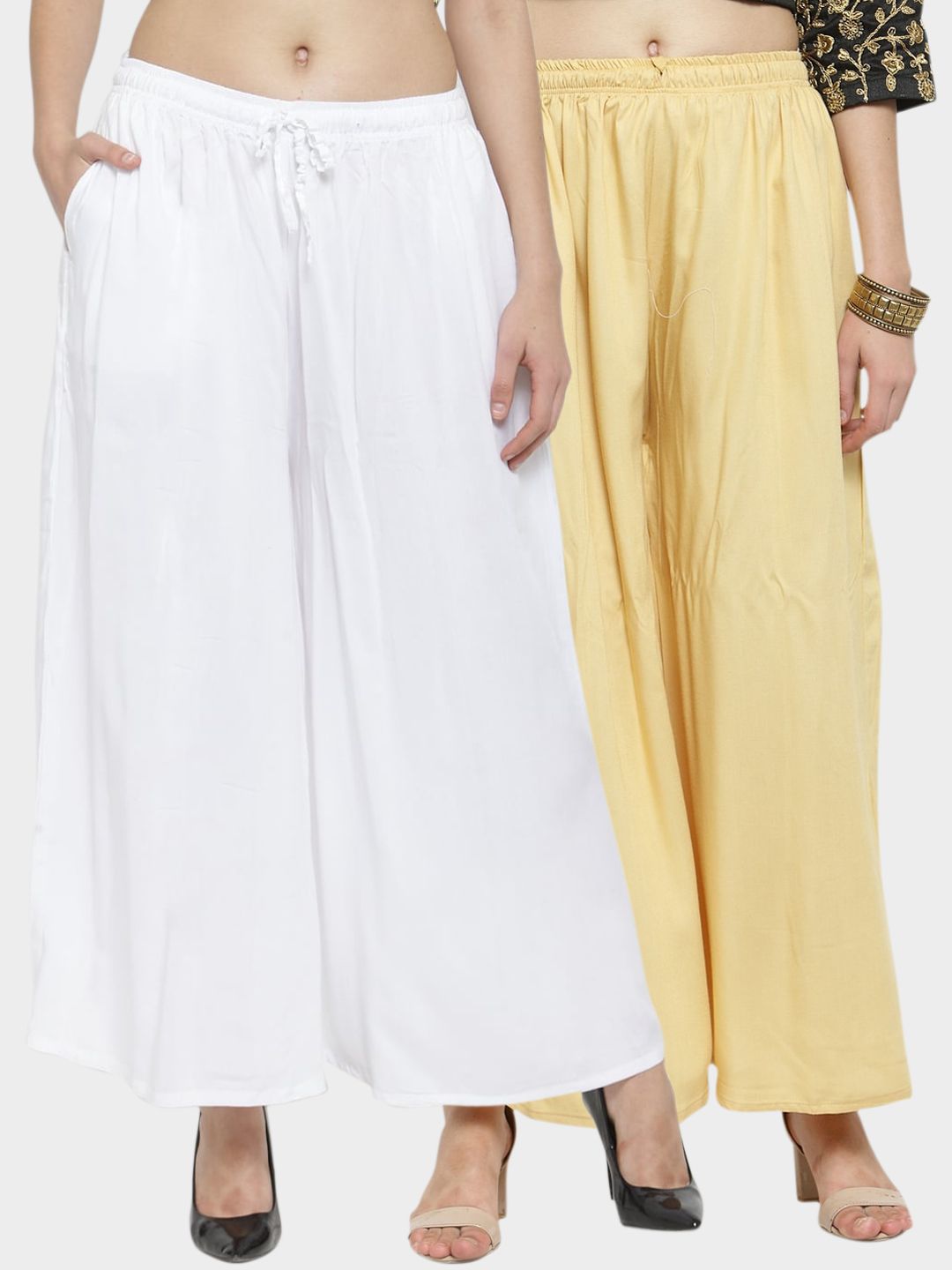 Clora Creation Women Pack Of 2 Off-White & Beige Solid Wide Leg Palazzos Price in India