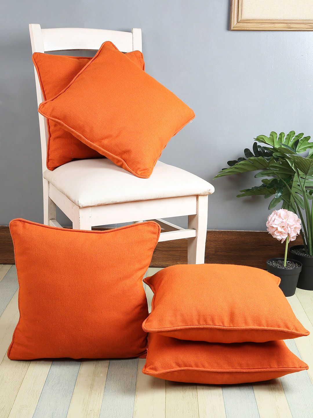 Soumya Rust Set of 5 Solid Square Cushion Covers Price in India