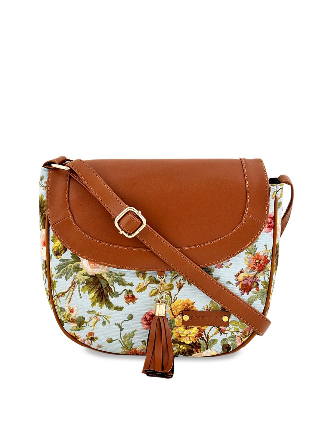 Lychee bags Sea Green & Brown Floral Printed Sling Bag Price in India