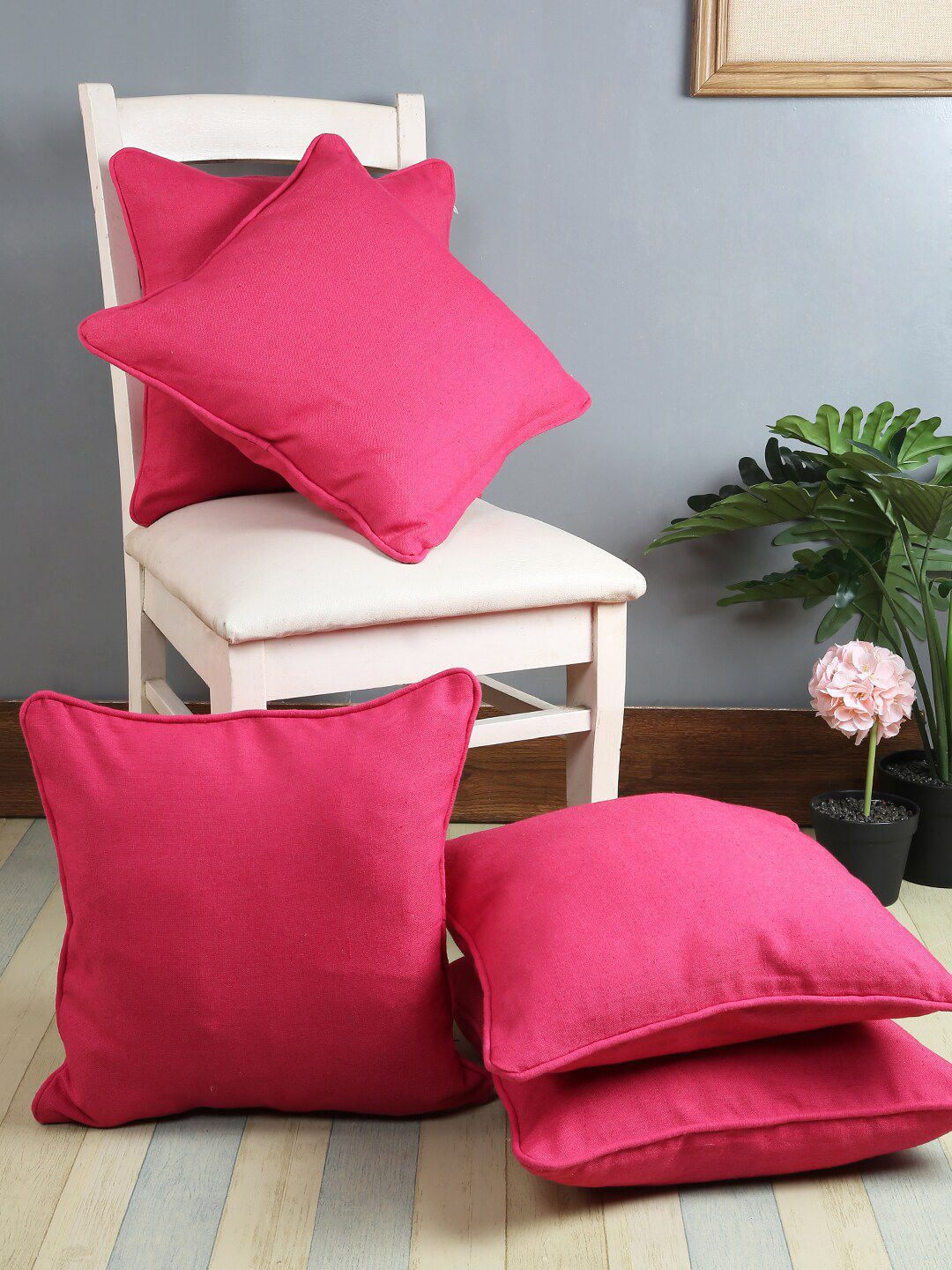 Soumya Pink Set of 5 Solid Square Cushion Covers Price in India