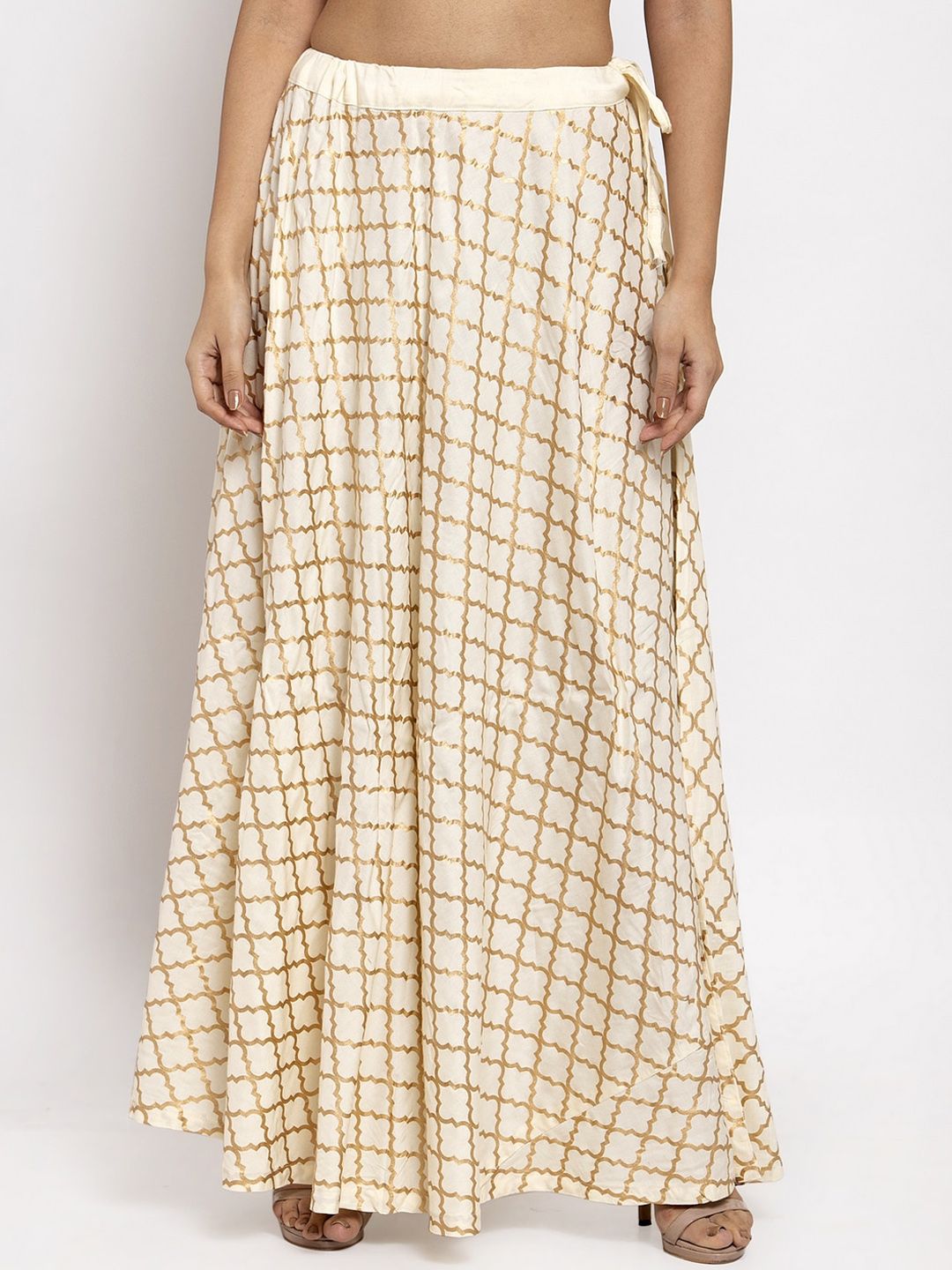 Clora Creation Women Cream-Coloured & Gold-Coloured Printed Flared Maxi Skirt Price in India