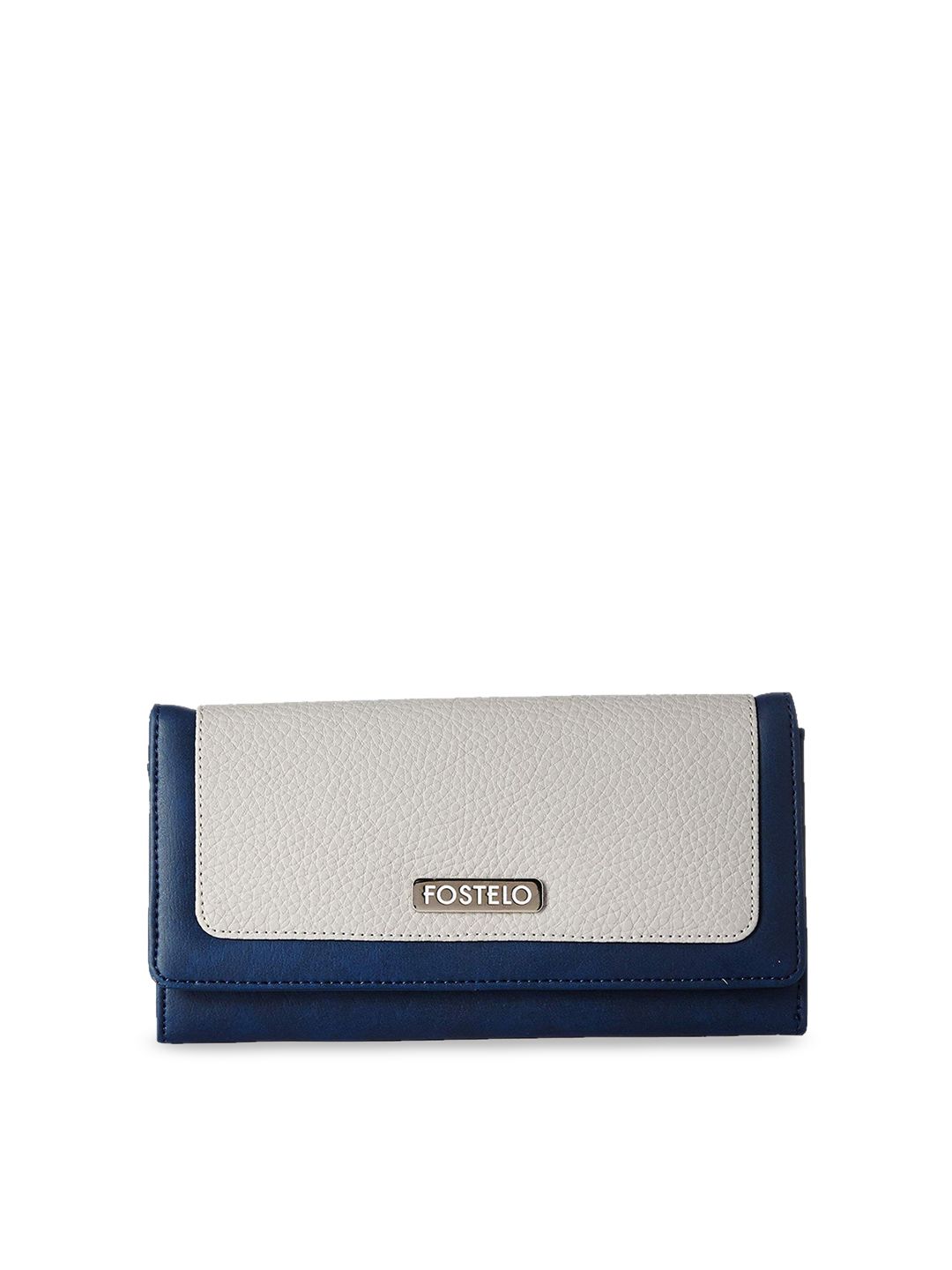 Fostelo Women Grey & Blue Colourblocked PU Envelope Wallet Price in India