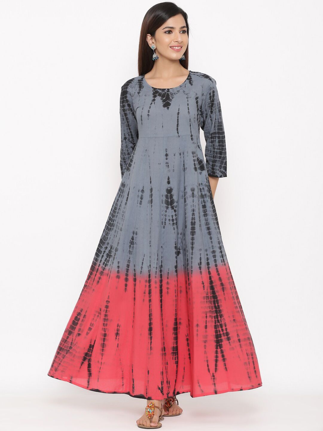 kipek Women Grey & Pink Dyed Ethnic Maxi Dress Price in India