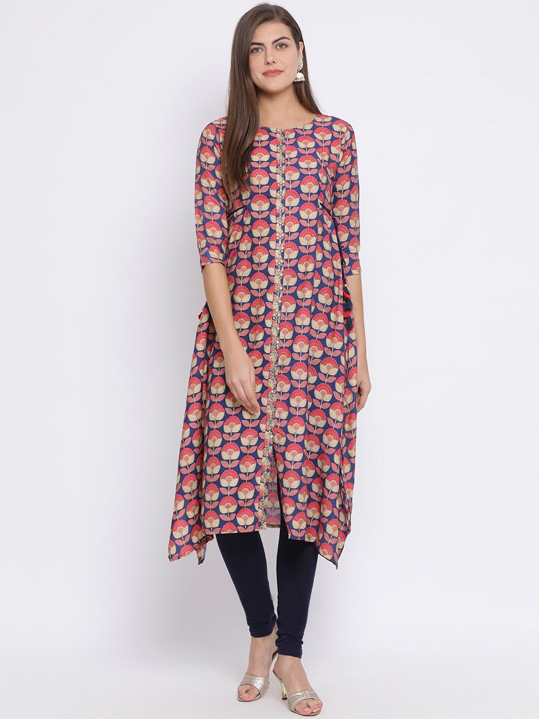 Span Women Blue & Red Solid A-Line Kurta Price in India