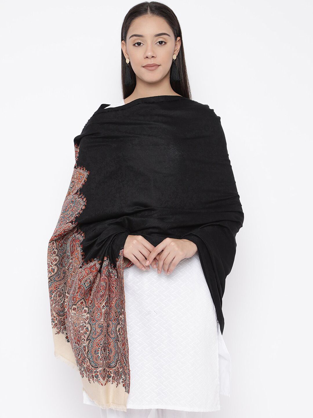 Pashmoda Women Black & Red Kani Woven Design Shawl Price in India