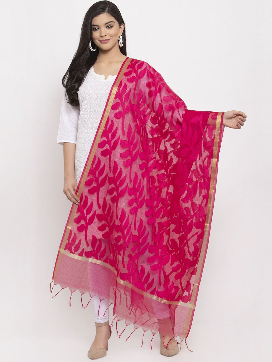 LOOM LEGACY Pink Woven Design Dupatta Price in India