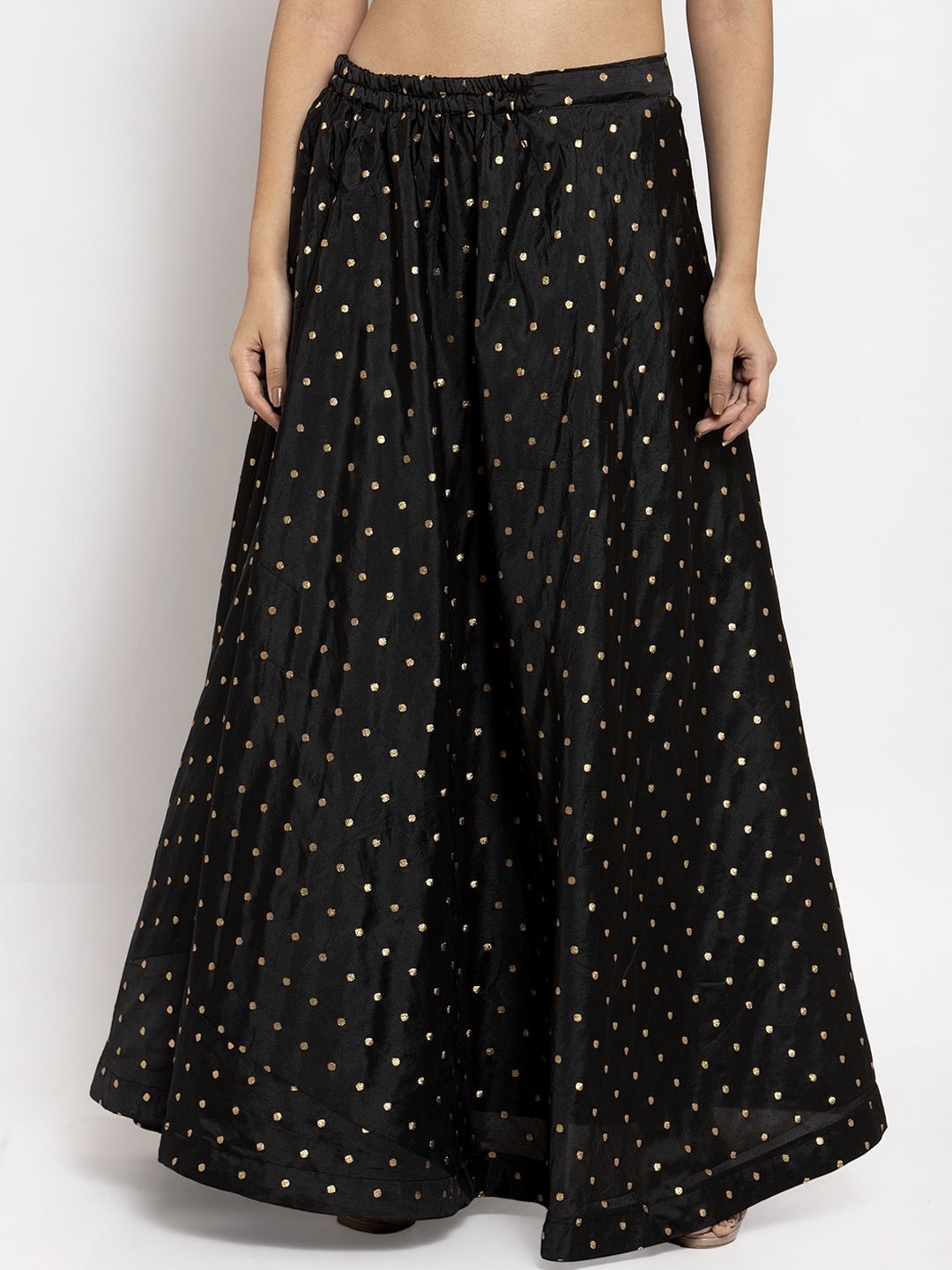 Clora Creation Black & Gold-Coloured Self-Design Flared Maxi Skirt Price in India