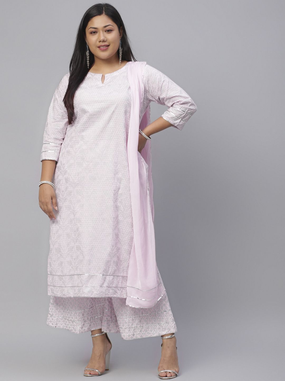 EXTRA LOVE BY LIBAS Women Pink Floral Printed Pure Cotton Kurta with Palazzos & With Dupatta Price in India