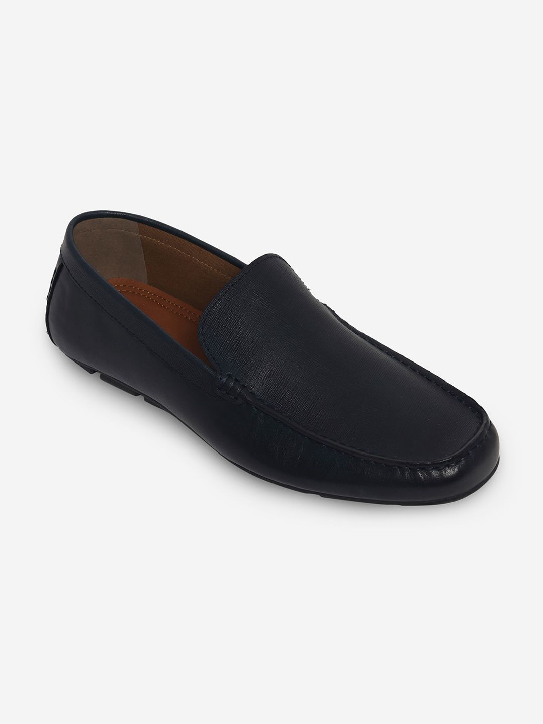 ALDO Men Navy Blue Solid Leather Loafers