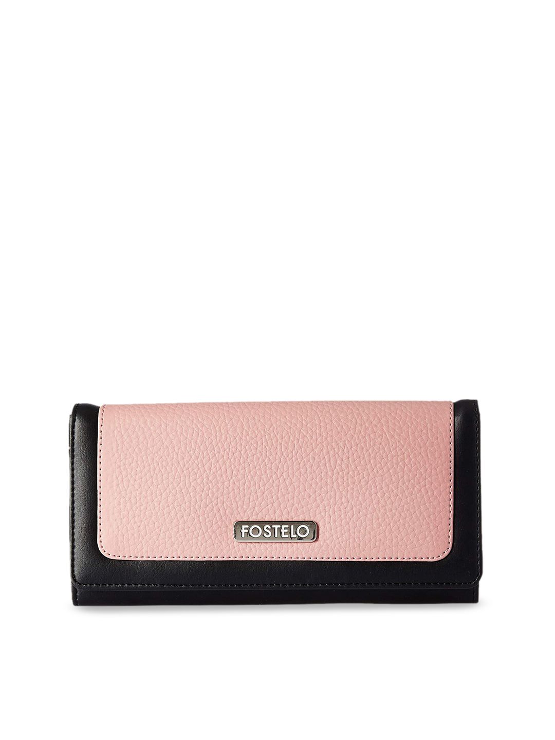 Fostelo Women Pink & Black Colourblocked Two Fold Wallet Price in India