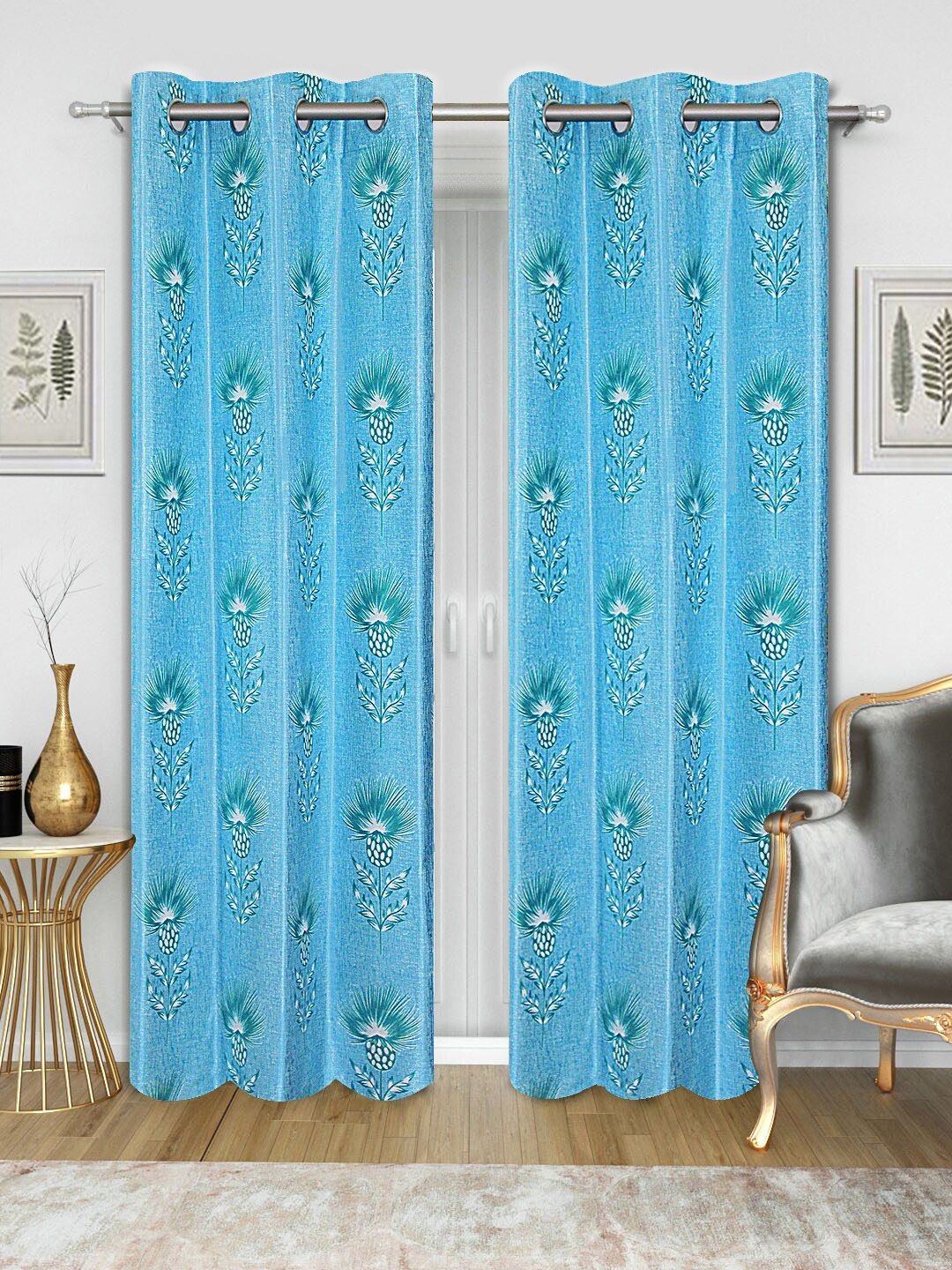 Good Homes by Home Candy Blue Set of 2 Long Door Curtains