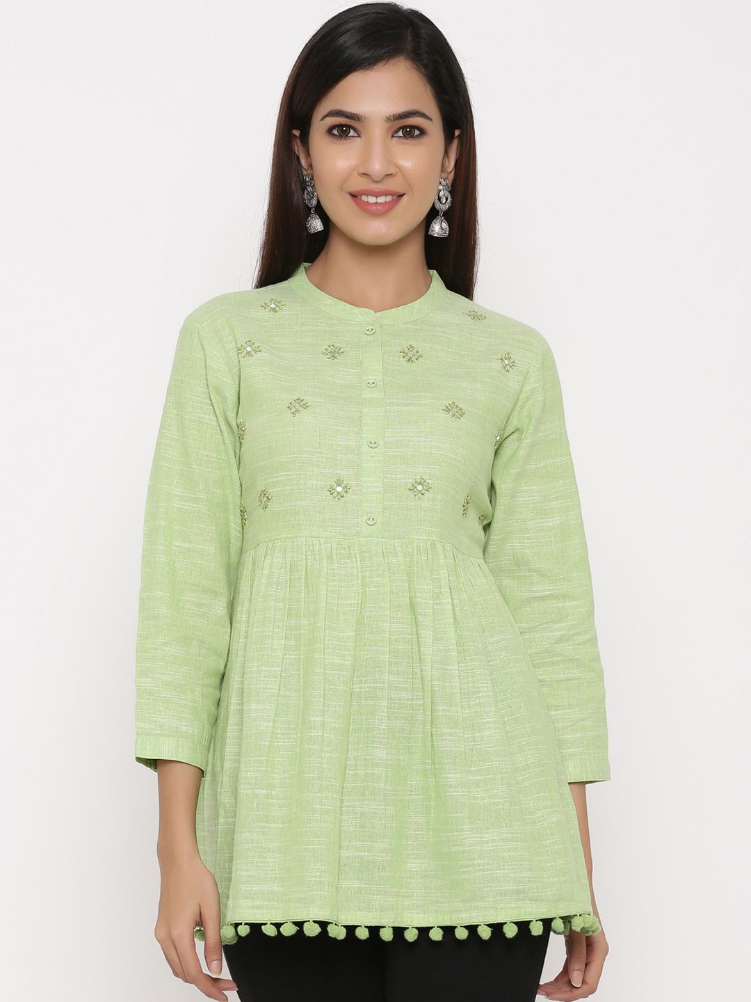 kipek Women Green Solid Pure Cotton Anarkali Kurti Price in India