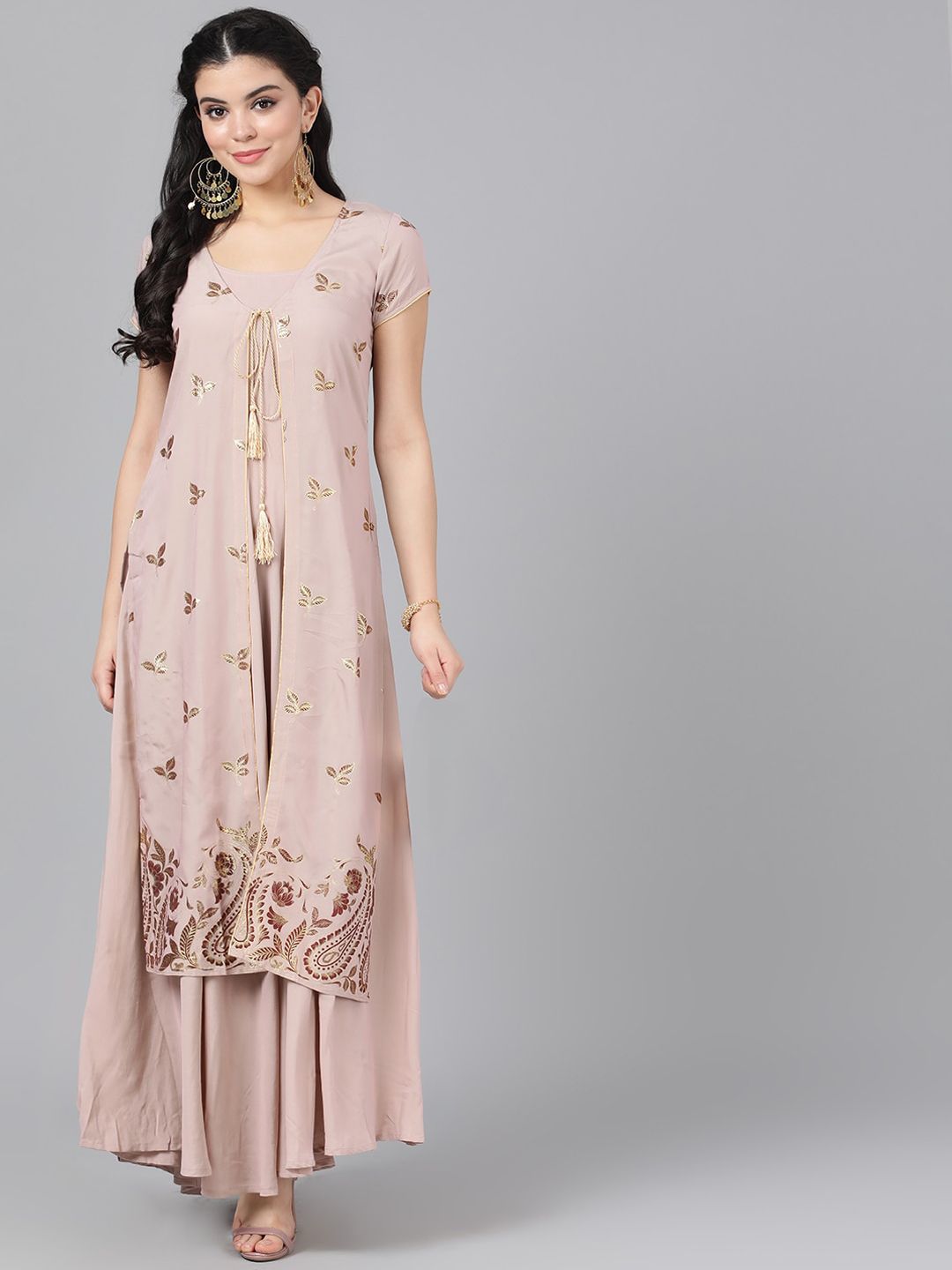 AKS Couture Women Nude-Coloured Printed Empire Dress