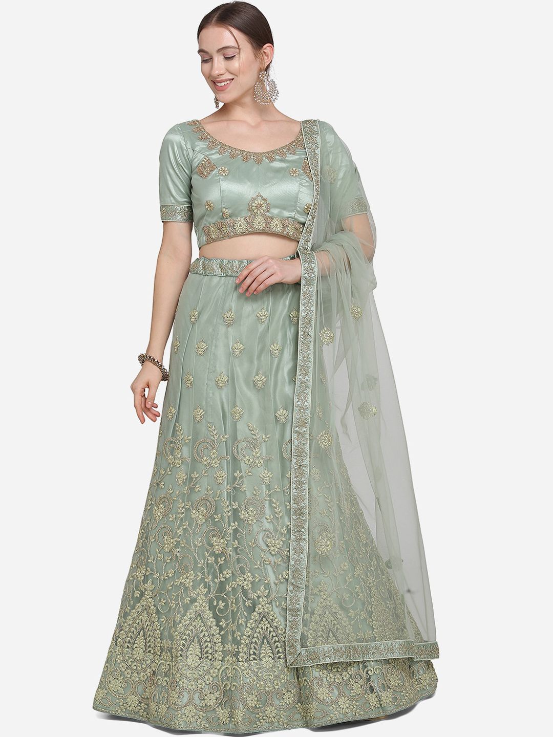 VRSALES Olive Green Semi-Stitched Lehenga & Blouse with Dupatta Price in India