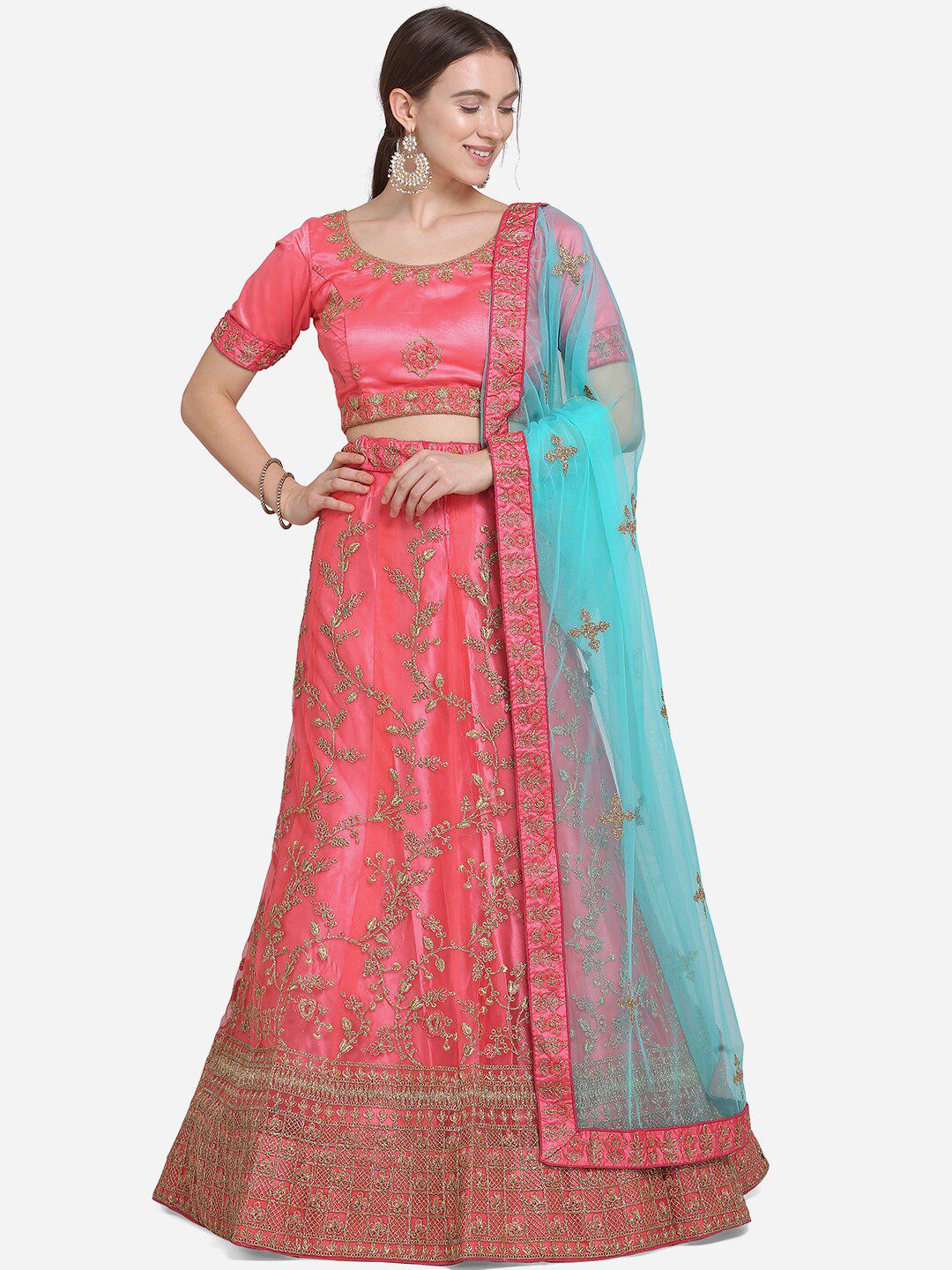 VRSALES Pink Semi-Stitched Lehenga & Blouse with Dupatta Price in India