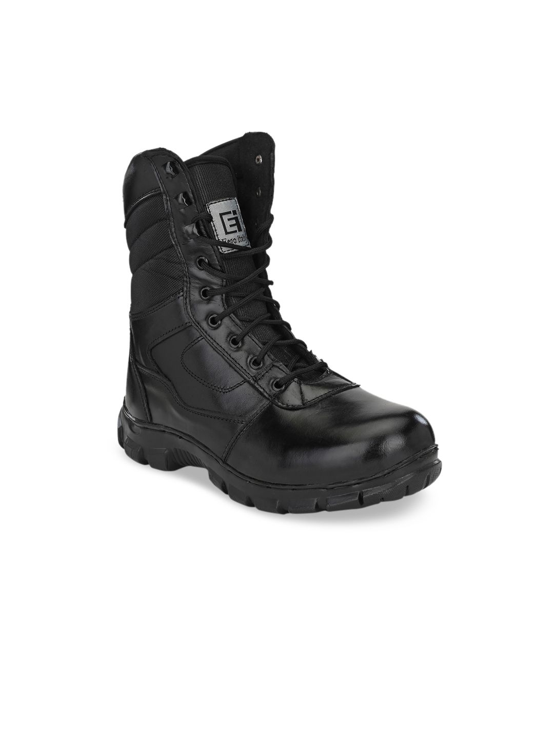 Eego Italy Men Black Leather High-Top Trekking Shoes