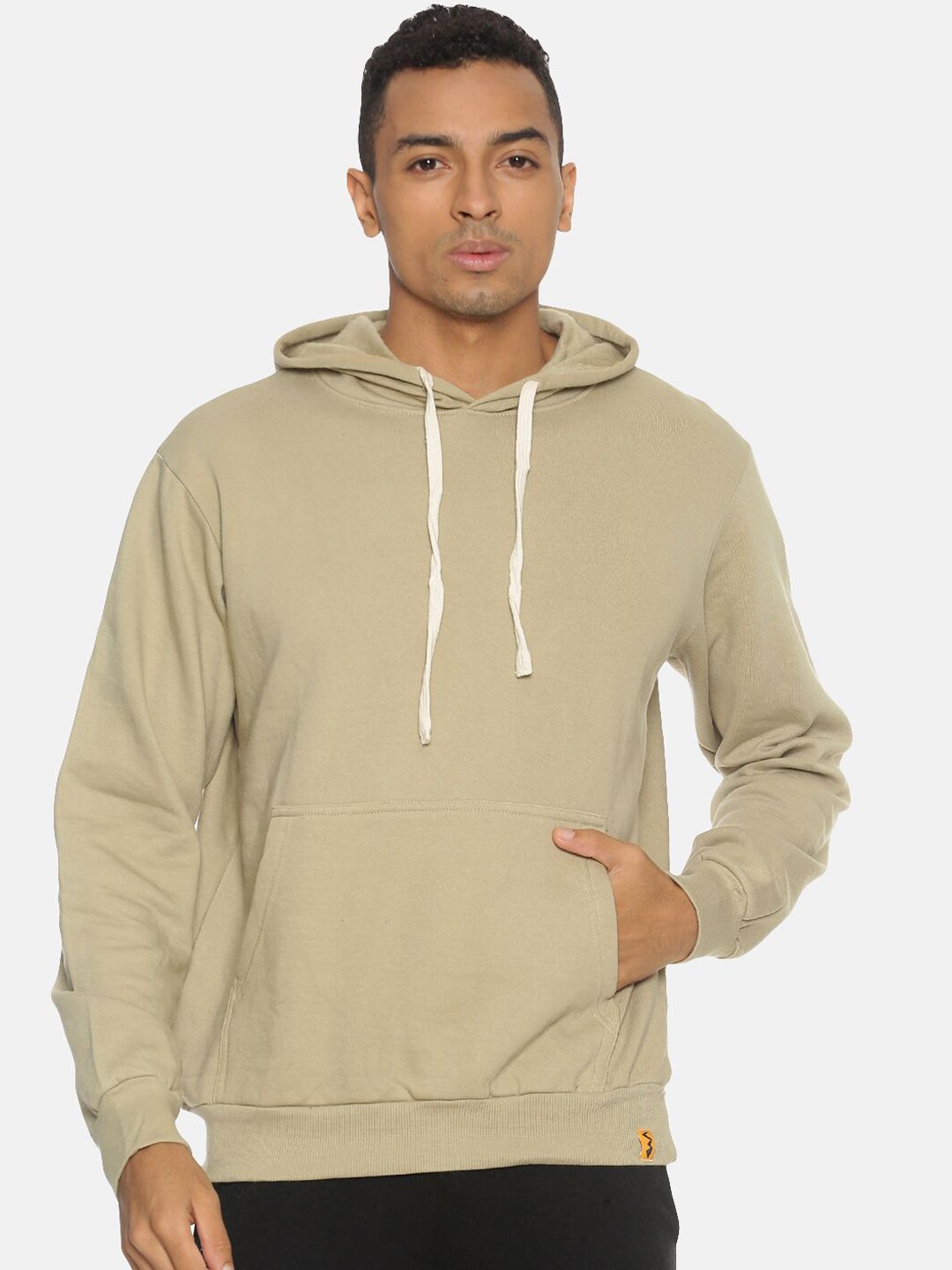 CAHOOT Men Olive Green Solid Hooded Sweatshirt
