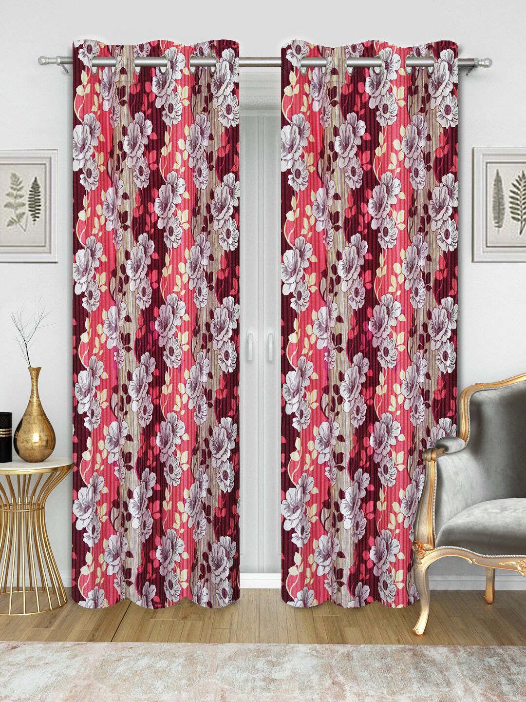 Good Homes by Home Candy Maroon Set of 2 Long Door Curtains