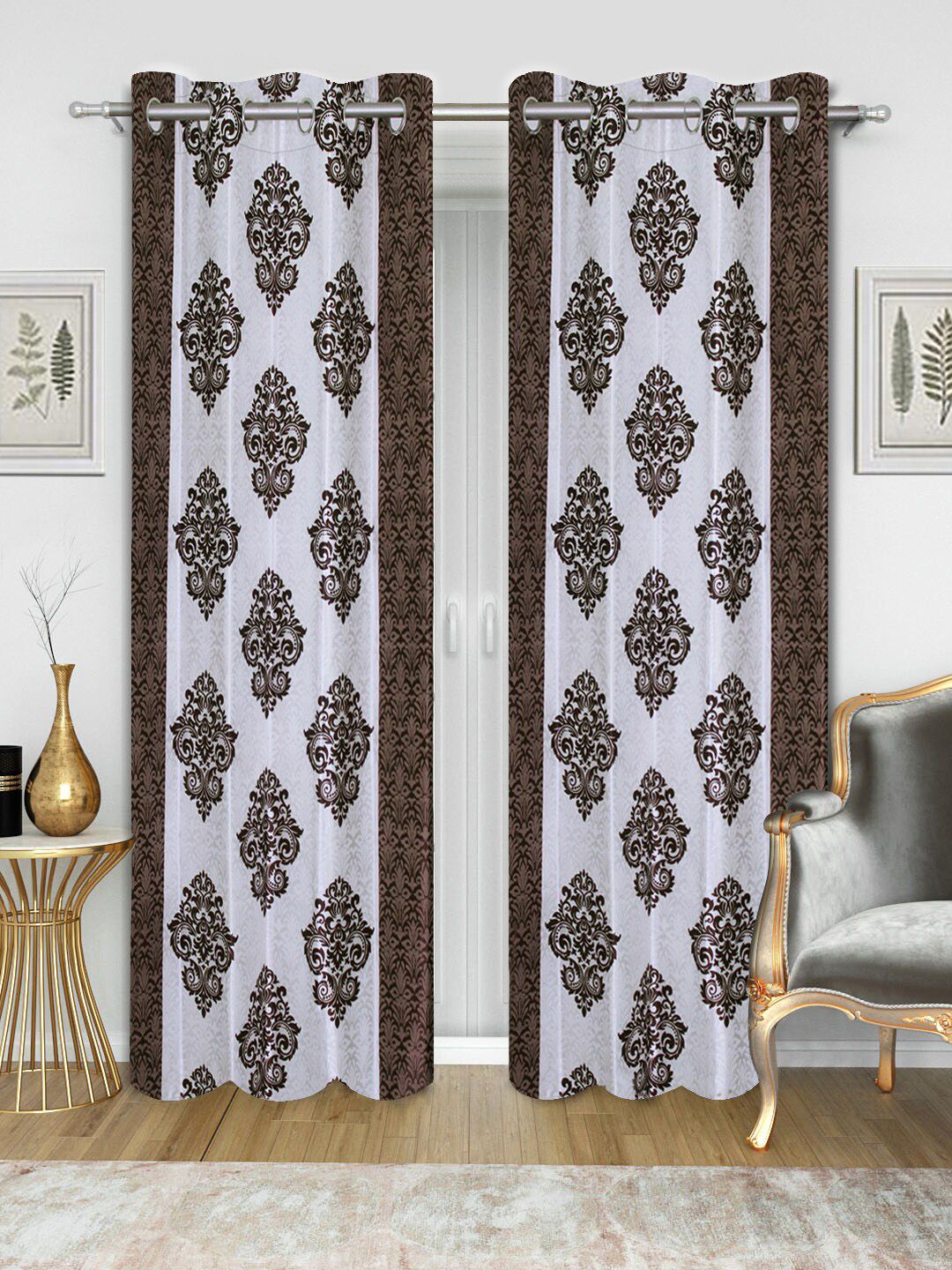 Good Homes by Home Candy White & Brown Set of 2 Long Door Curtains