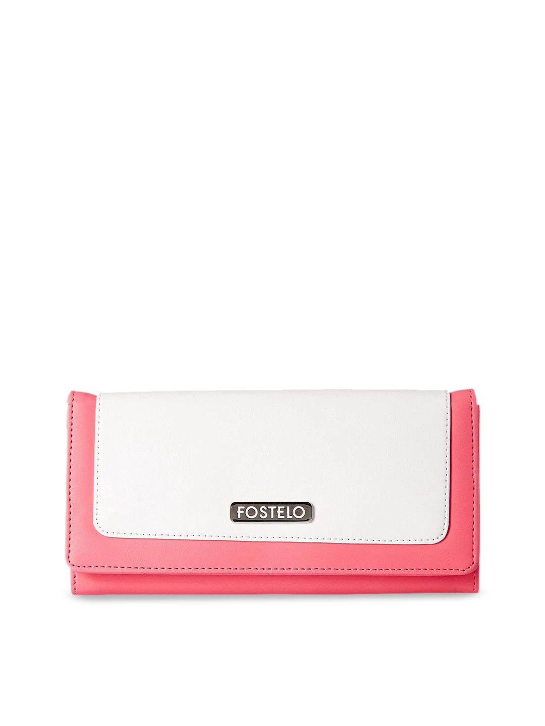 Fostelo Women Pink & Off-White Solid Two Fold Wallet Price in India