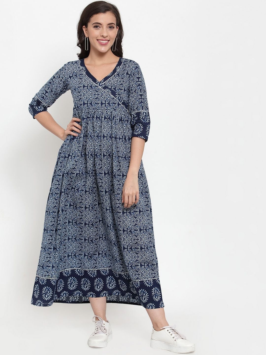 Indibelle Women Blue Printed Maxi Dress Price in India