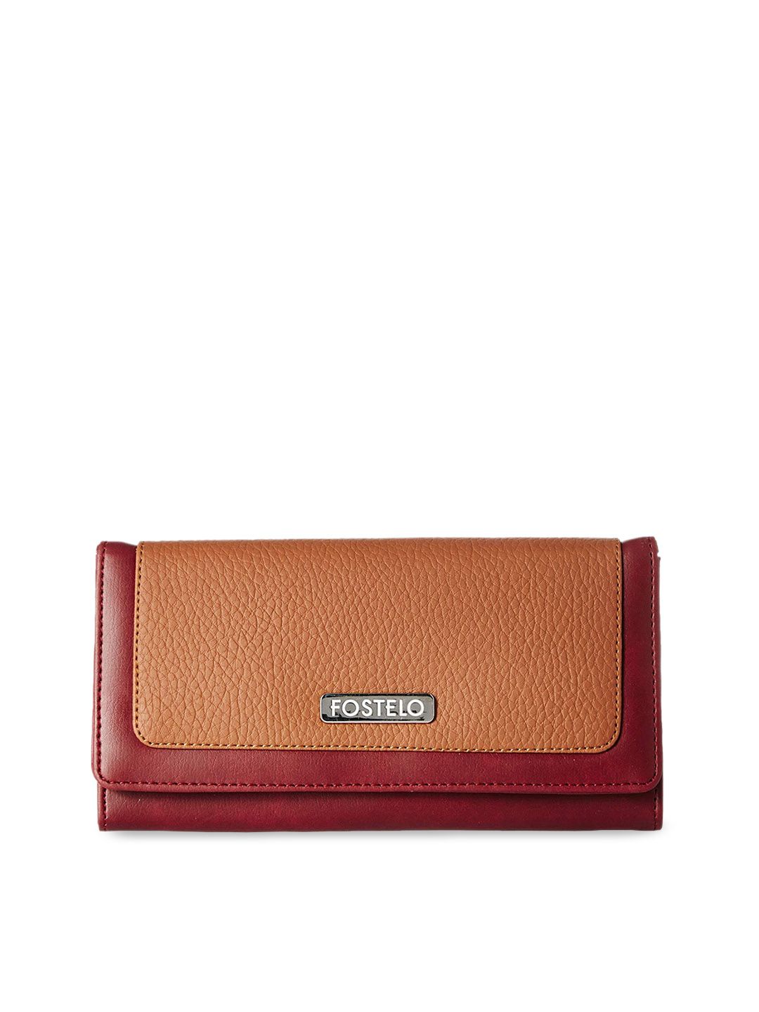 Fostelo Women Tan & Maroon Colourblocked PU Envelope Wallet Price in India