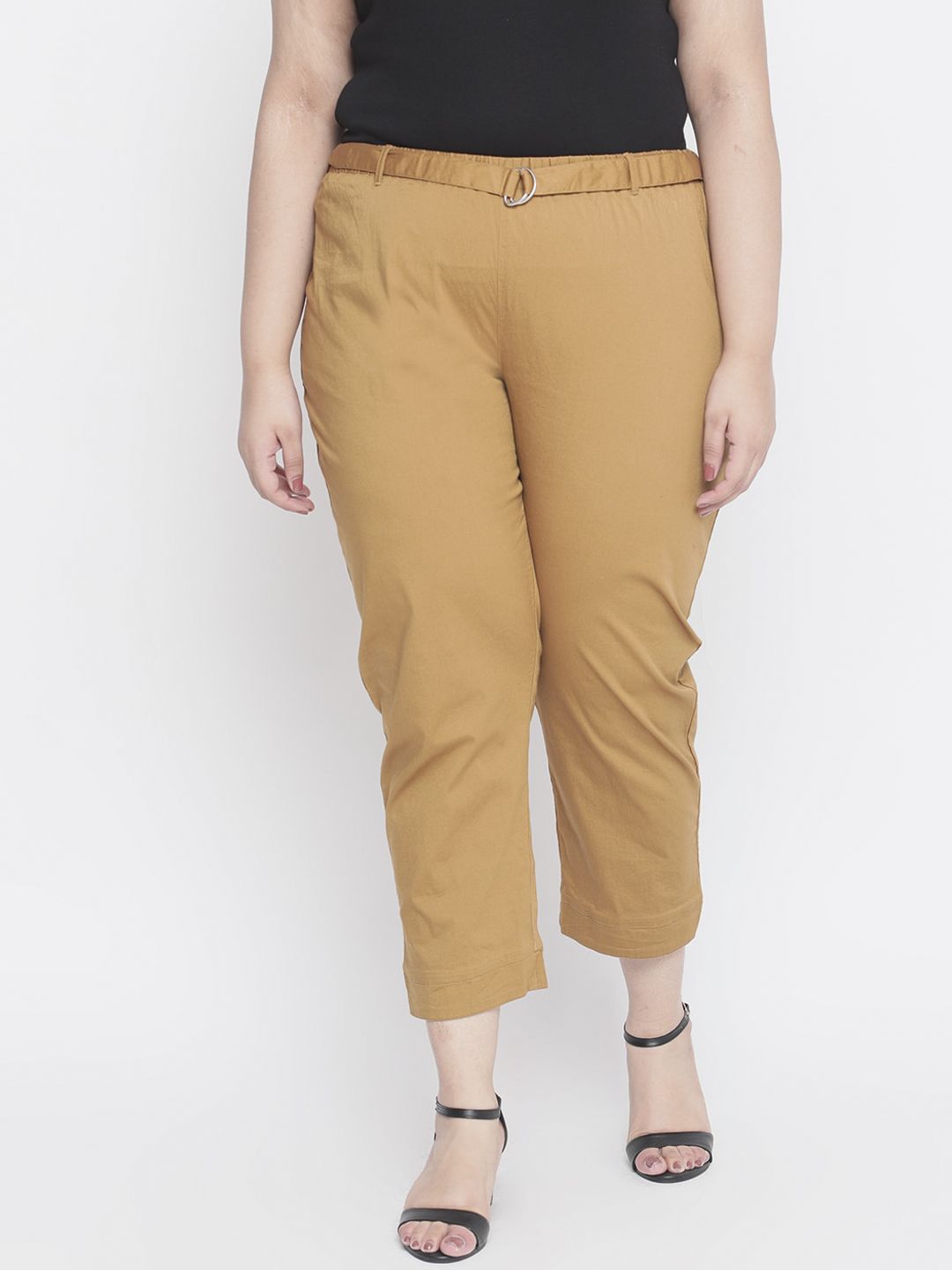 Amydus Women Beige Solid Stretchable Relax Trousers