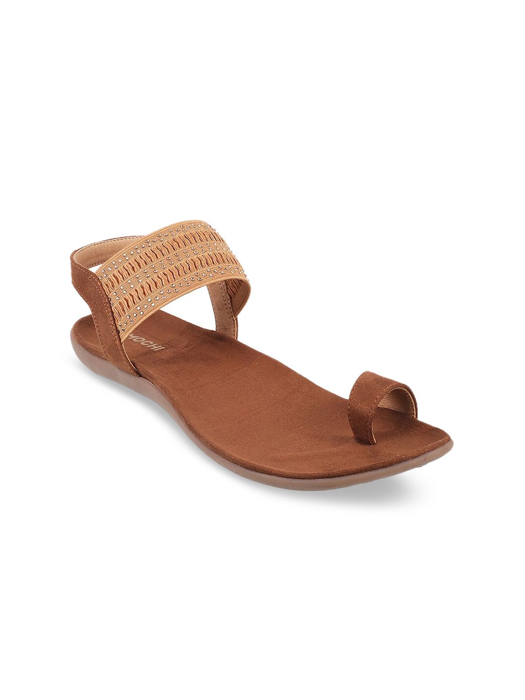 Mochi Women Tan Brown Textured One Toe Flats Price in India