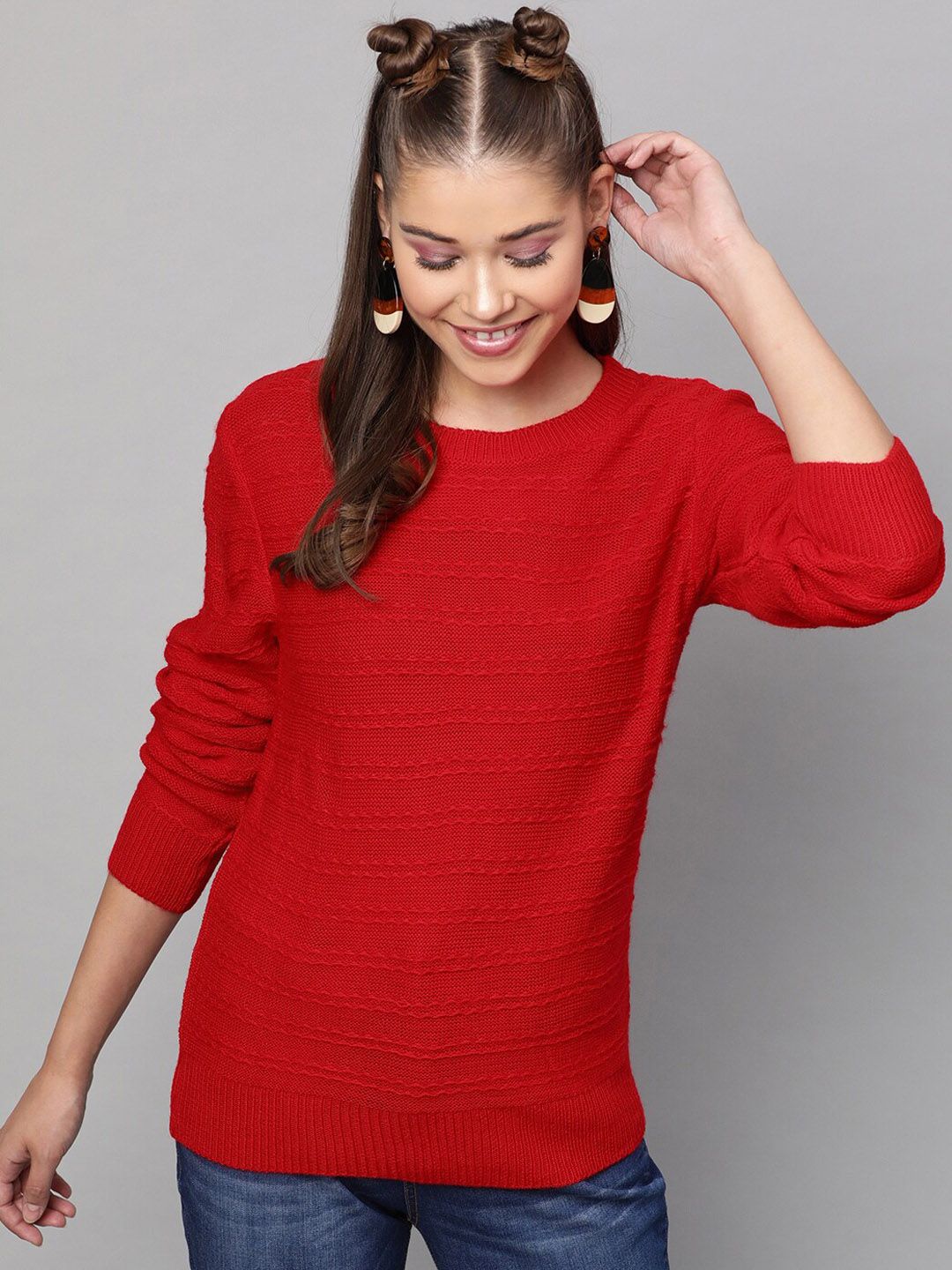 STREET 9 Women Red Solid Pullover Sweater Price in India