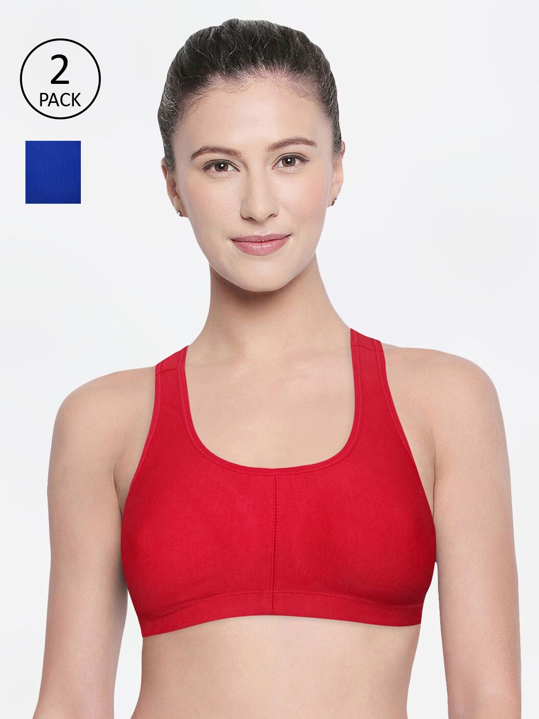 Bodycare Pack of 2 Assorted Solid Non-Wired Non Padded Sports Bra 1612RBLRED Price in India