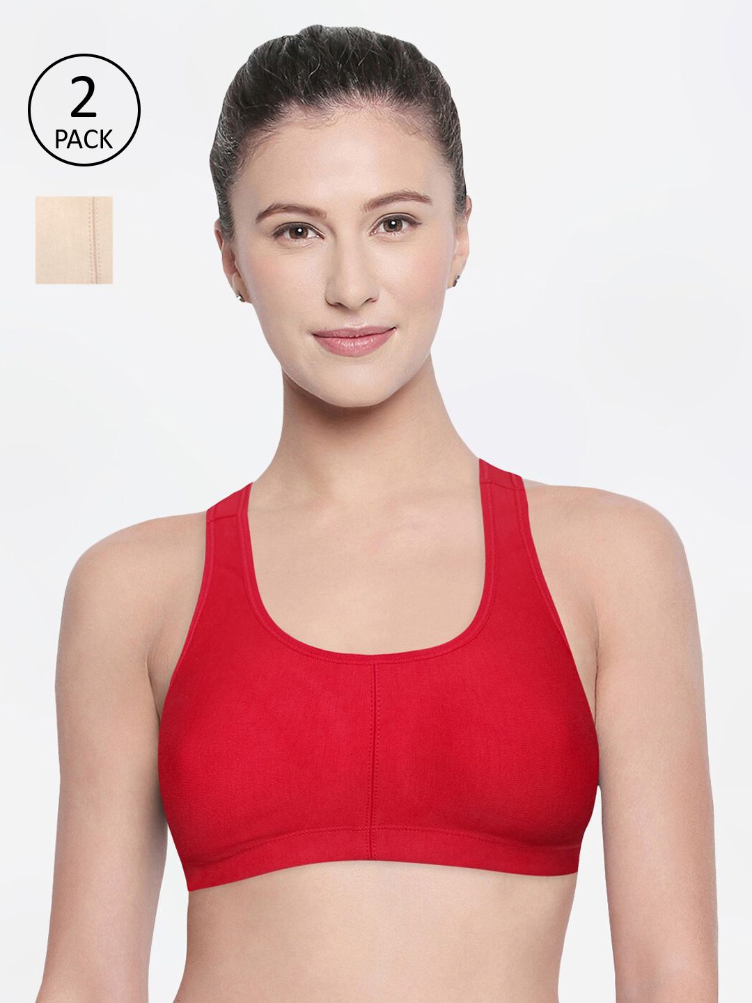 Bodycare Pack of 2 Assorted Solid Non-Wired Non Padded Sports Bras 1612SRED-2PCS Price in India