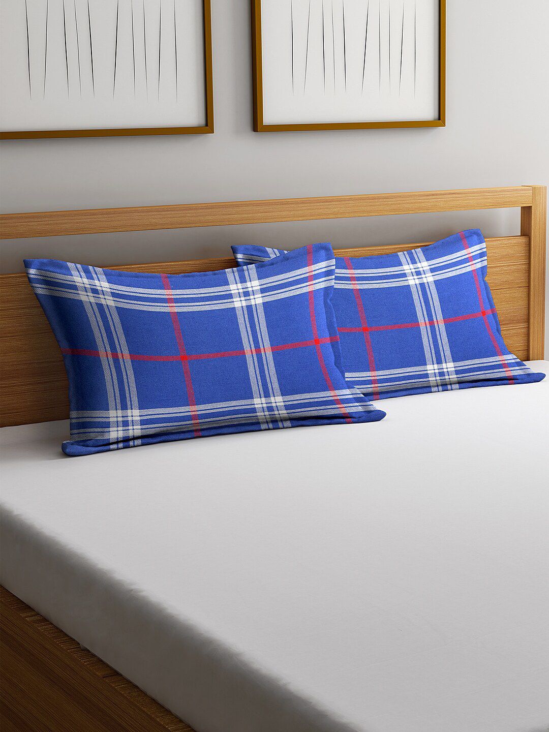 KLOTTHE Set Of 2 Blue & White Checked Sleep Pillows Price in India