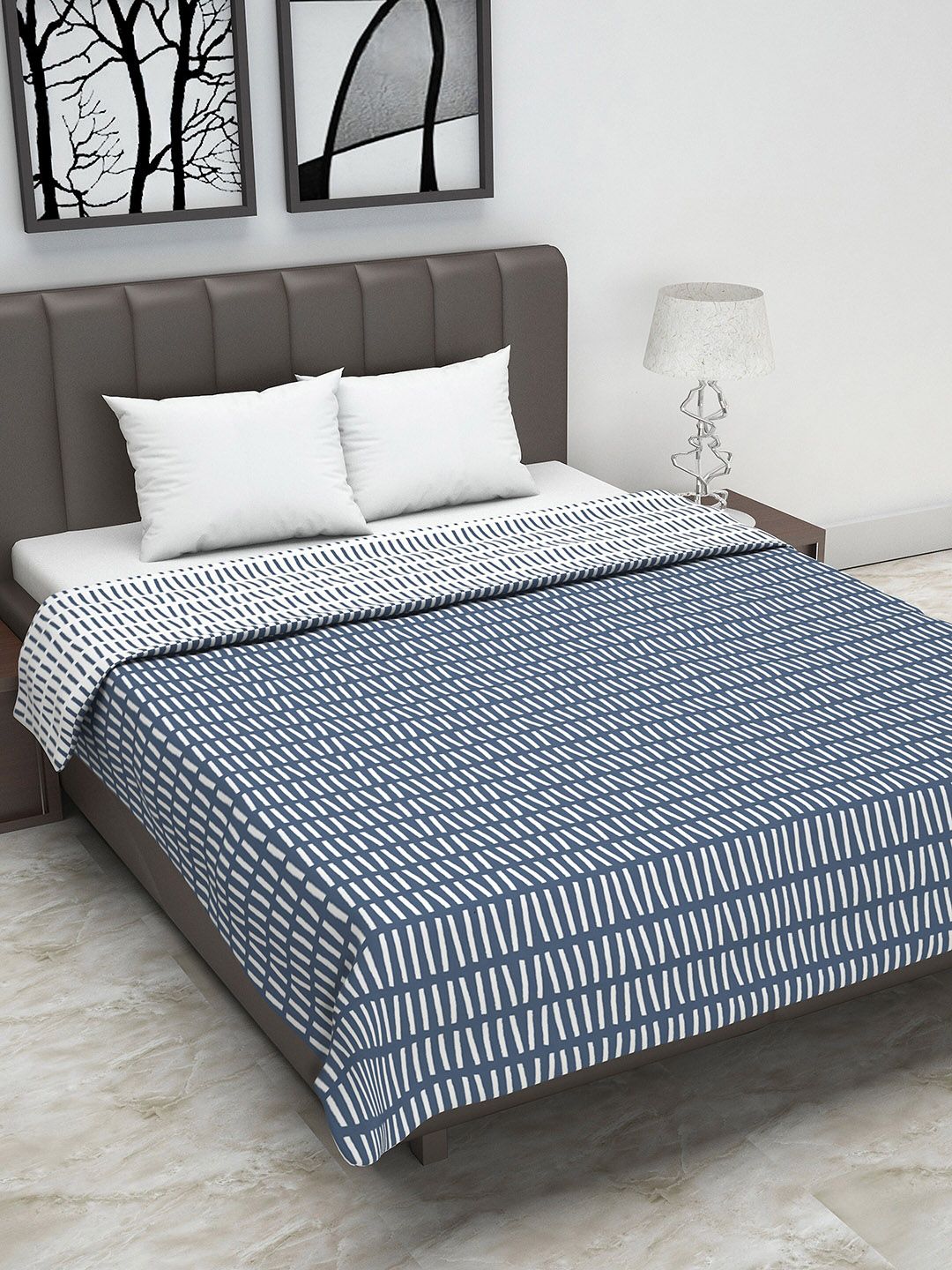 Divine Casa Blue & White Abstract AC Room 110 GSM Double Bed Dohar Price in India