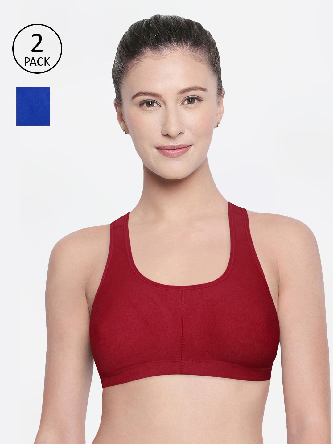 Bodycare Pack Of 2 Assorted Solid Non-Wired Non Padded Sports Bra 1612MHRBL-2PCS Price in India