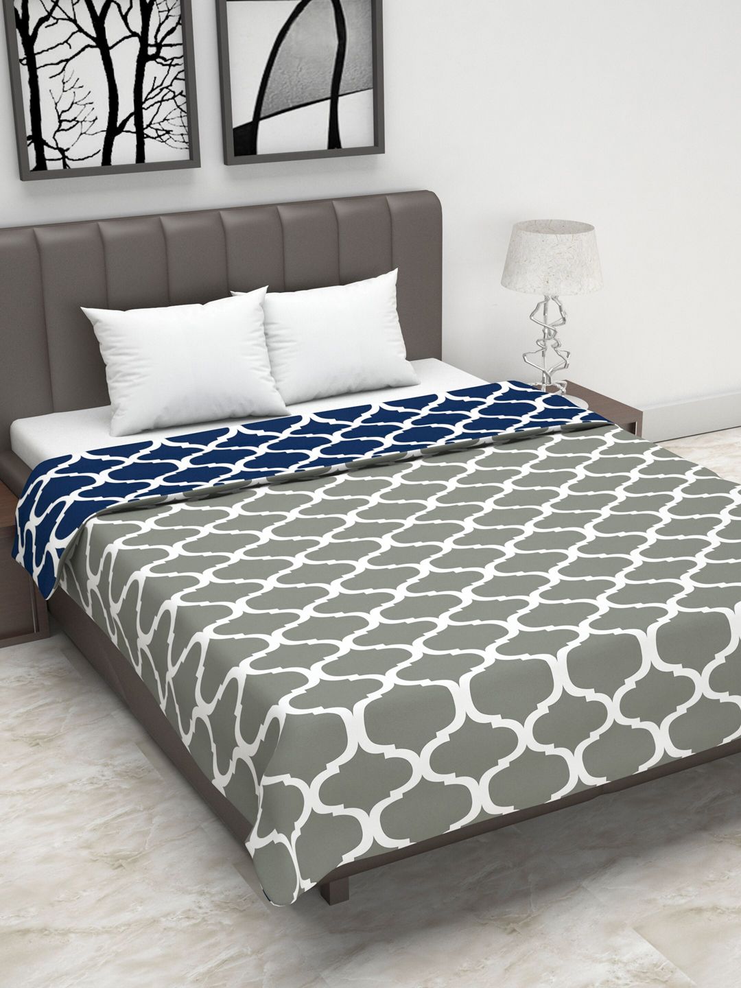 Divine Casa Blue & Grey Abstract AC Room 110 GSM Double Bed Dohar Price in India
