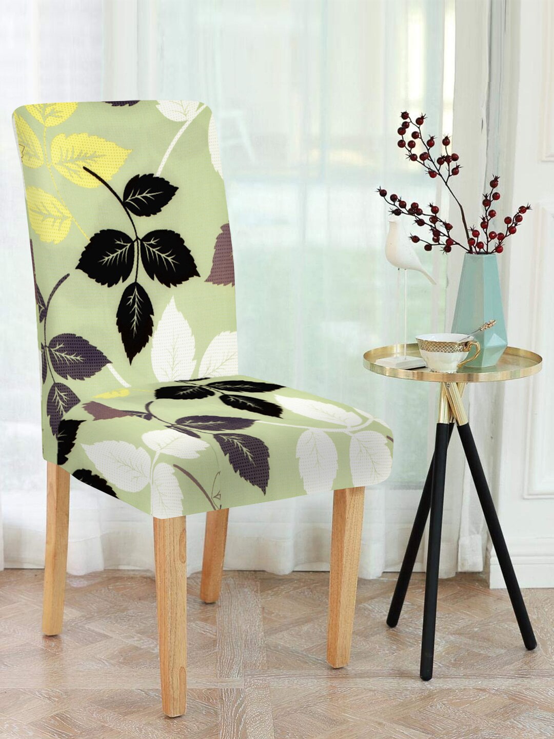 Cortina Green & Black 6 Pcs Leaf Print Chair Cover Set Price in India