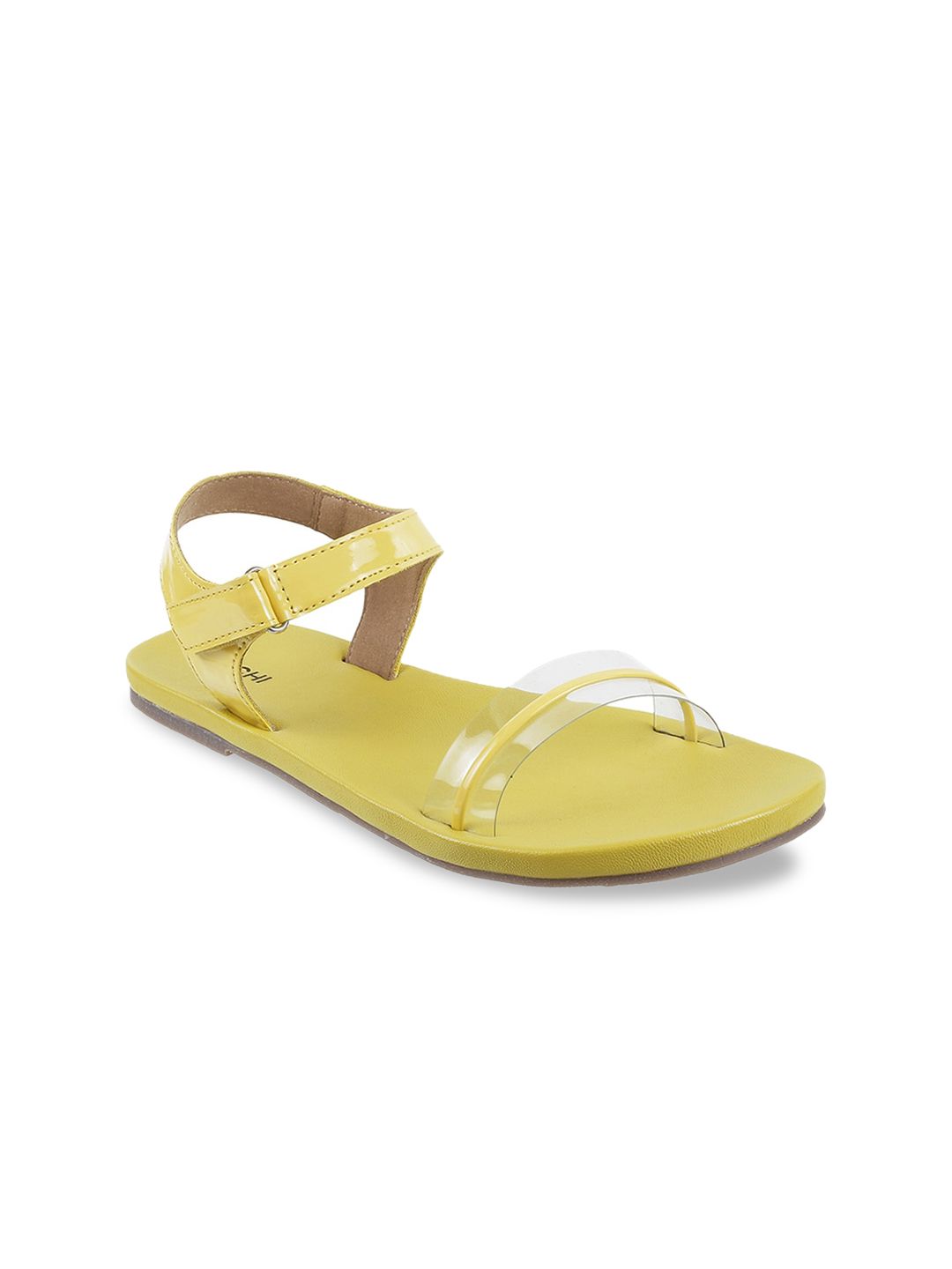 Mochi Women Yellow Textured Open Toe Flats Price in India