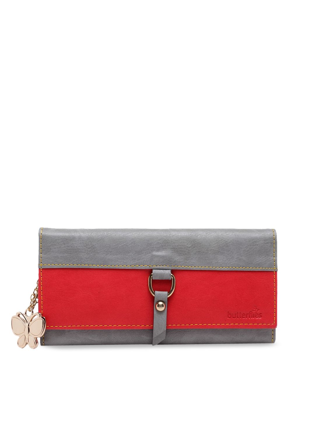 Butterflies Women Grey & Red Colourblocked Two Fold Wallet Price in India