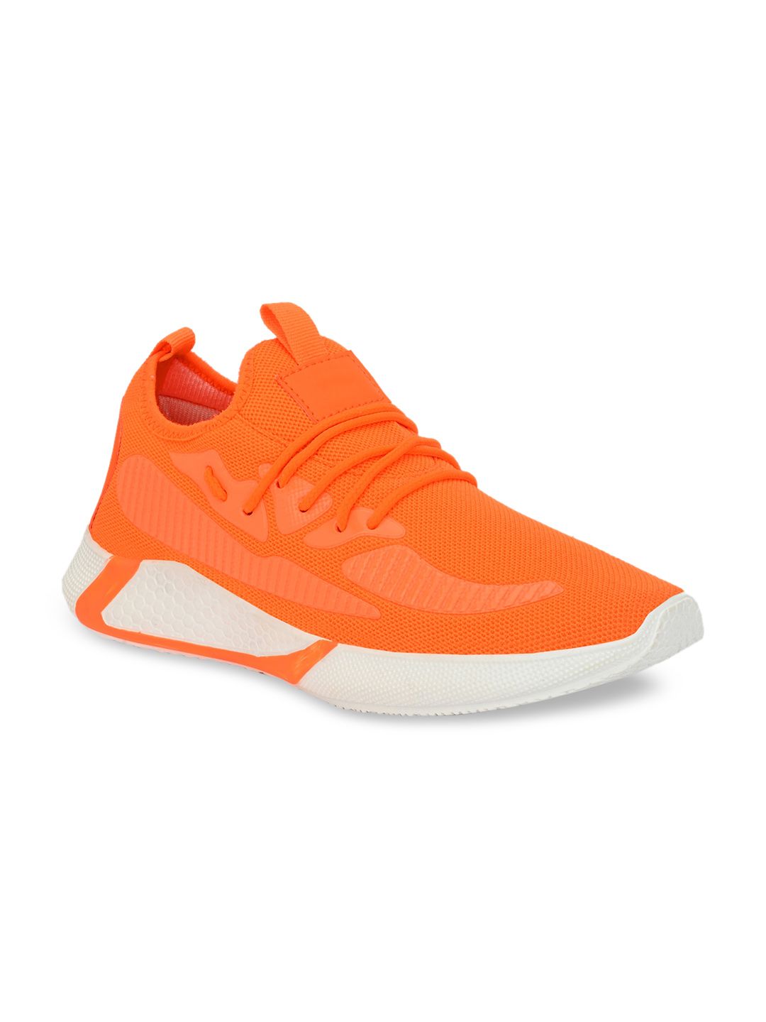 AfroJack Men Orange Solid Mesh Mid-Top Sneakers