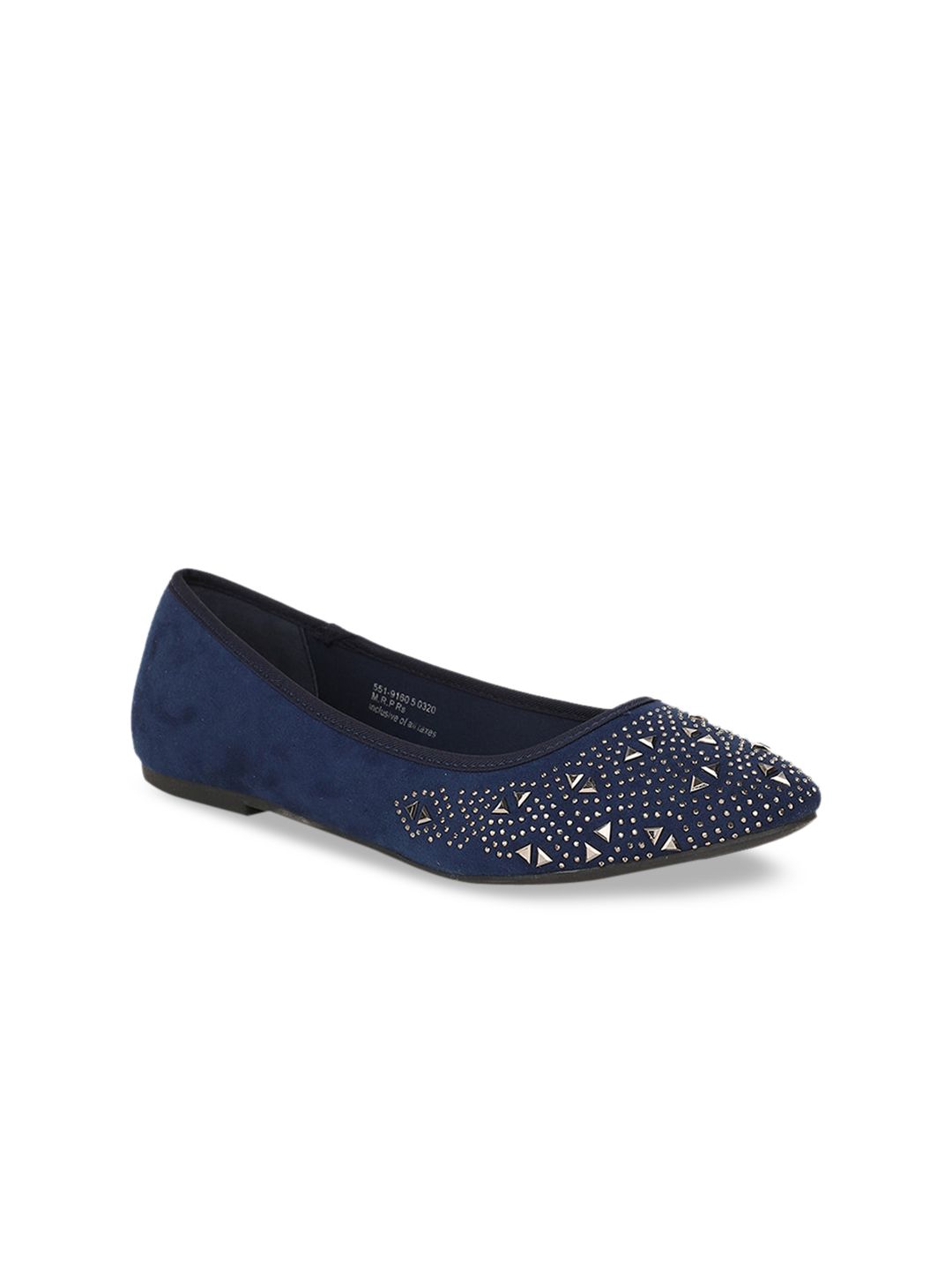 Bata Women Navy Blue Embellished PU Ballerinas Price in India